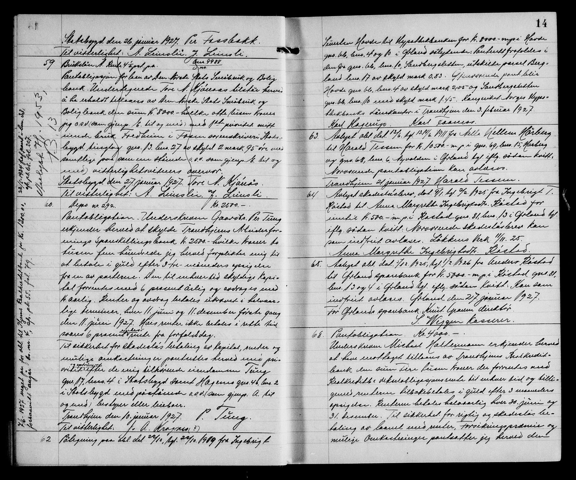 Fosen sorenskriveri, AV/SAT-A-1107/1/2/2C/L0064: Pantebok nr. 55, 1927-1930, s. 14