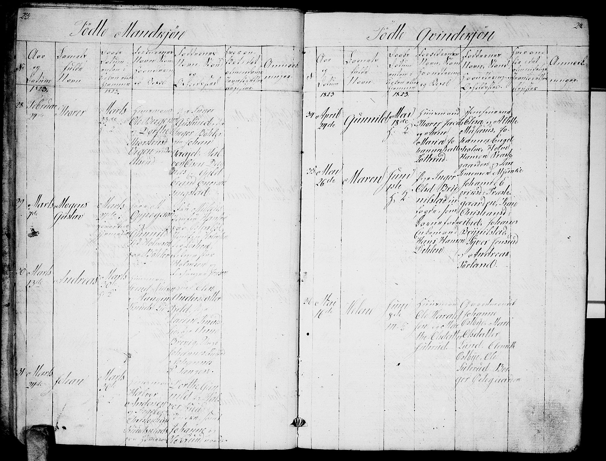 Enebakk prestekontor Kirkebøker, AV/SAO-A-10171c/G/Ga/L0002: Klokkerbok nr. I 2, 1822-1833, s. 23-24