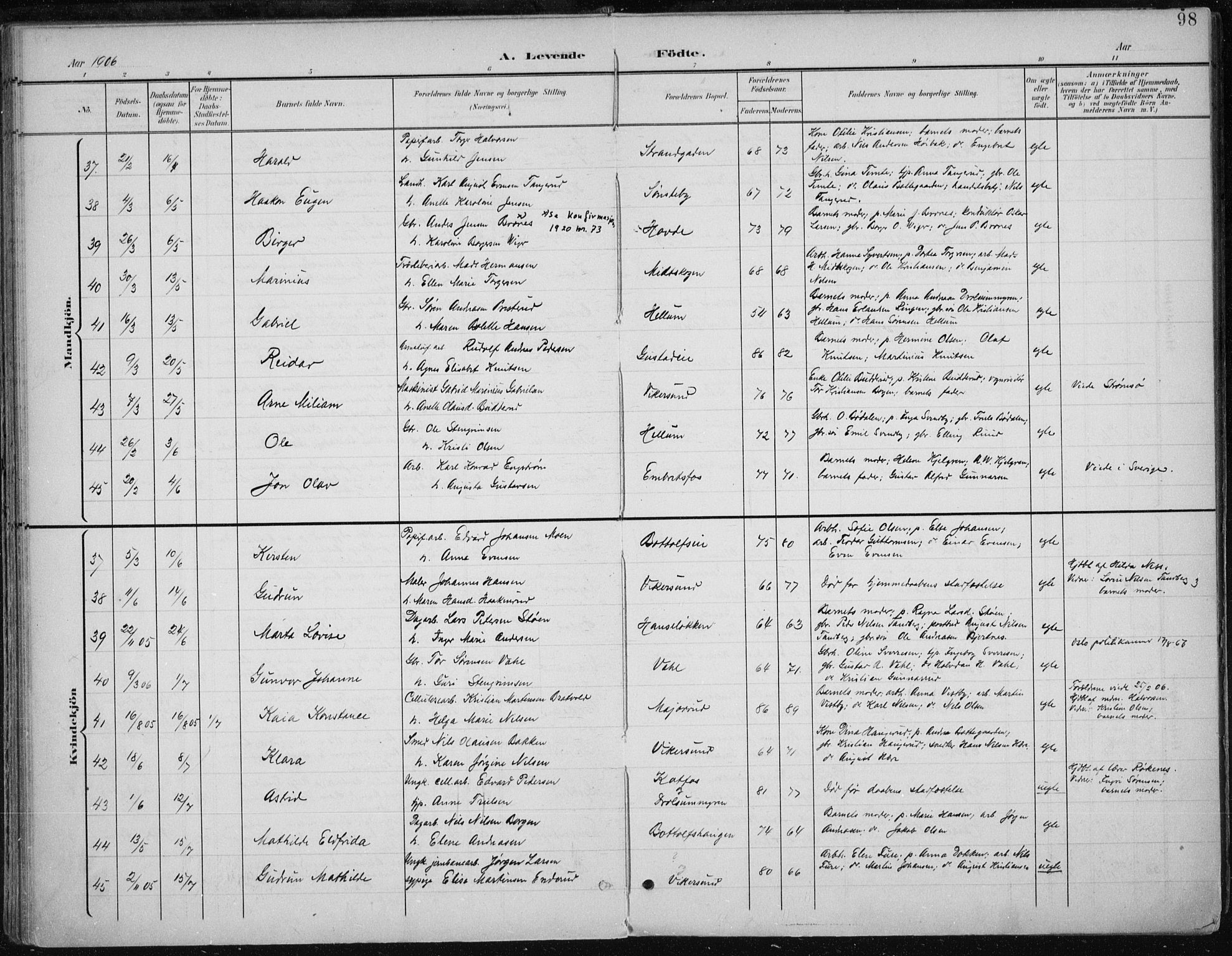 Modum kirkebøker, SAKO/A-234/F/Fa/L0013: Ministerialbok nr. 13, 1899-1907, s. 98