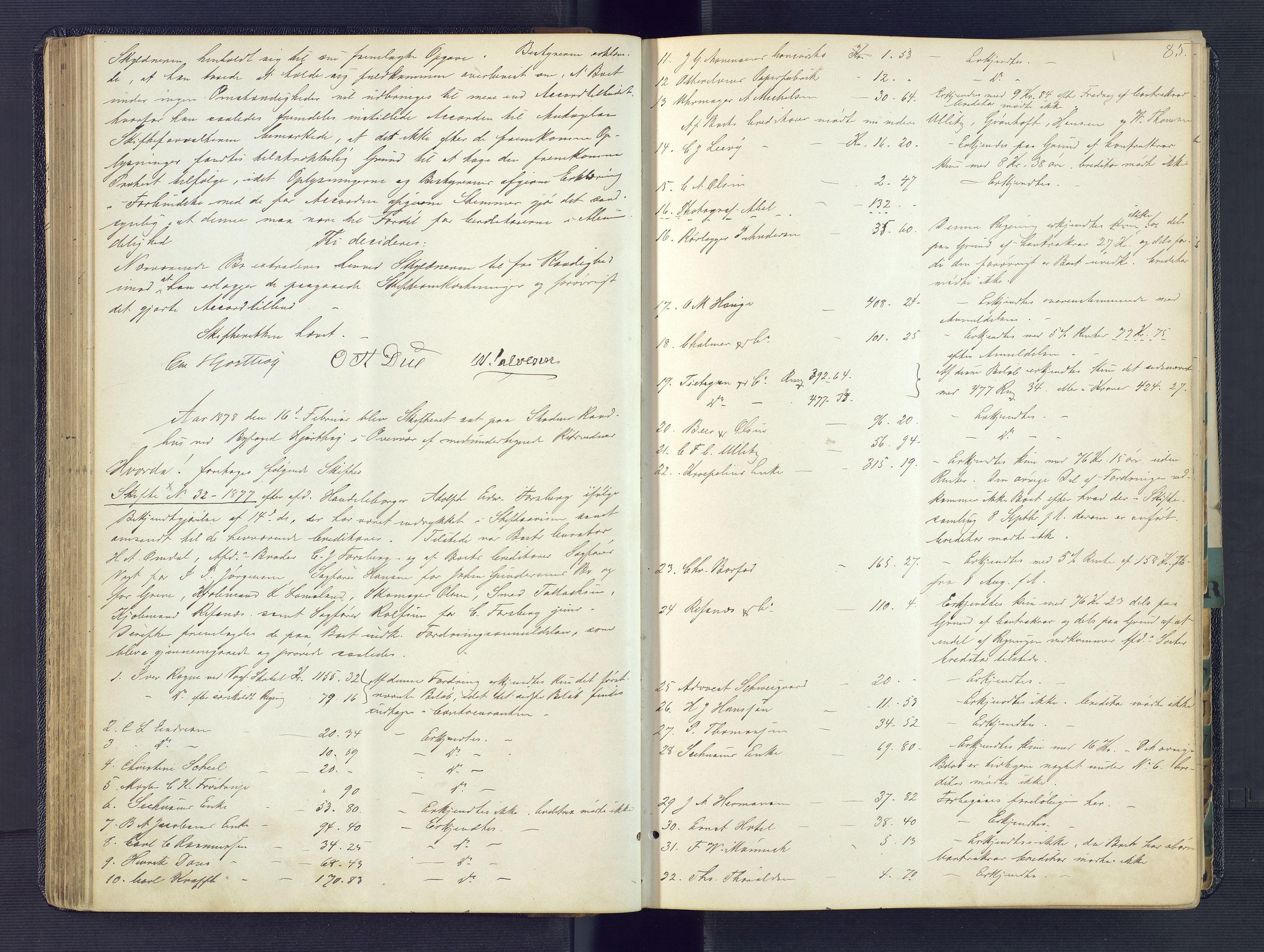 Kristiansand byrett, SAK/1223-0001/H/Hc/L0041: Skifteforhandlingsprotokoll nr. 1, med register, 1876-1880, s. 85