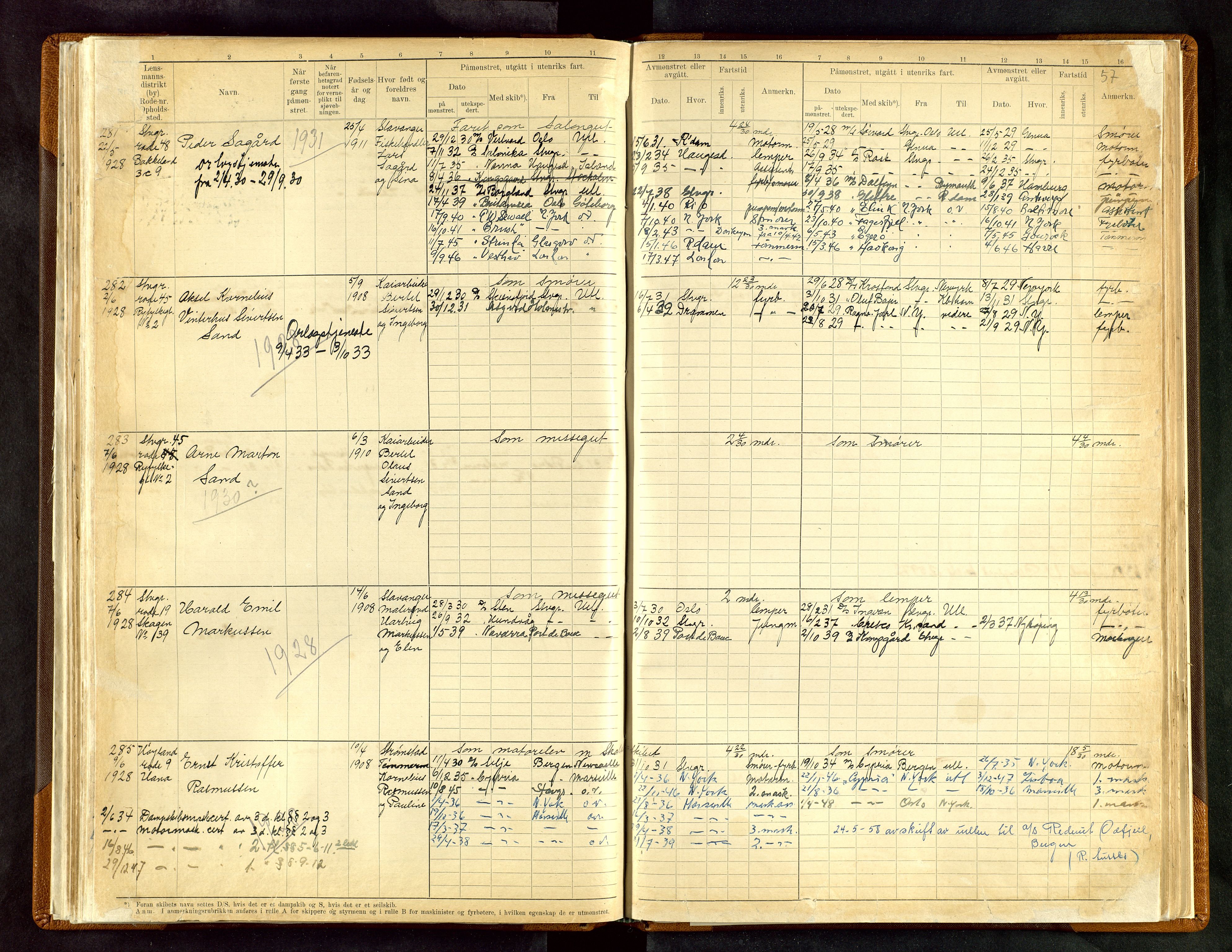 Stavanger sjømannskontor, AV/SAST-A-102006/F/Fe/L0003: Maskinist- og fyrbøterrulle, patentnr. 1-459, 1921-1948, s. 61