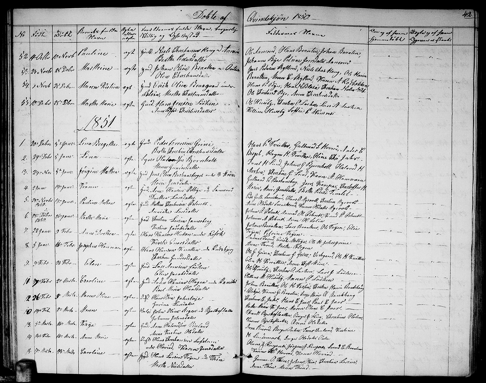 Fet prestekontor Kirkebøker, AV/SAO-A-10370a/G/Ga/L0002: Klokkerbok nr. I 2, 1843-1859, s. 42