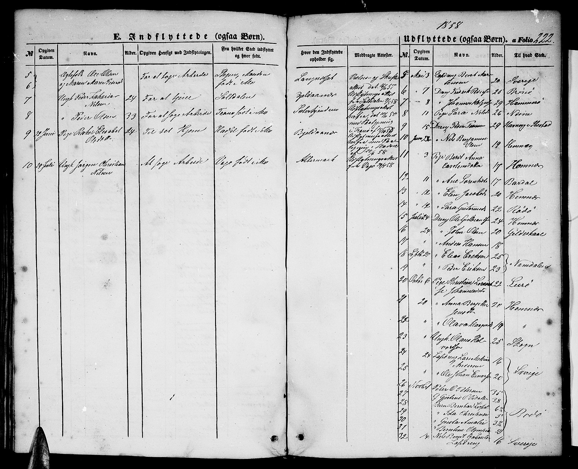 Ministerialprotokoller, klokkerbøker og fødselsregistre - Nordland, SAT/A-1459/827/L0414: Klokkerbok nr. 827C03, 1853-1865, s. 222