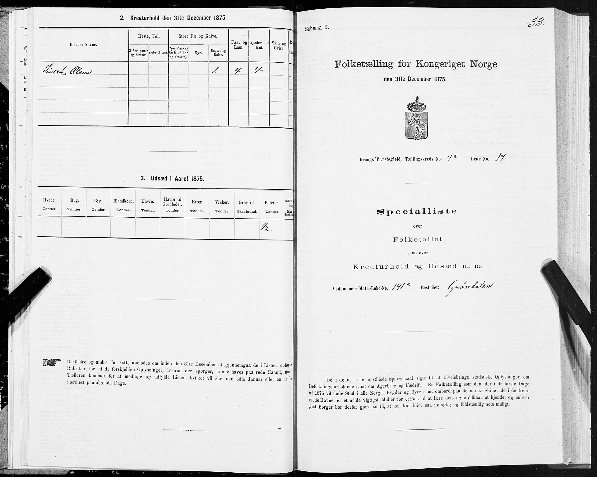 SAT, Folketelling 1875 for 1742P Grong prestegjeld, 1875, s. 3033