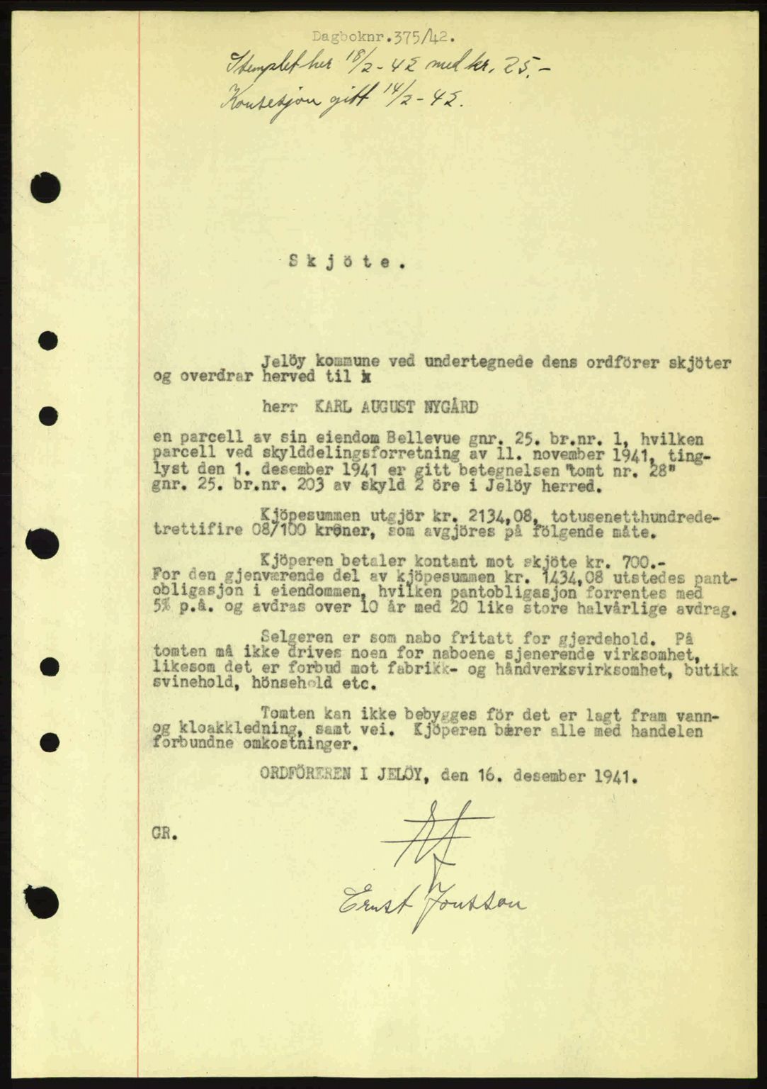 Moss sorenskriveri, SAO/A-10168: Pantebok nr. A9, 1941-1942, Dagboknr: 375/1942