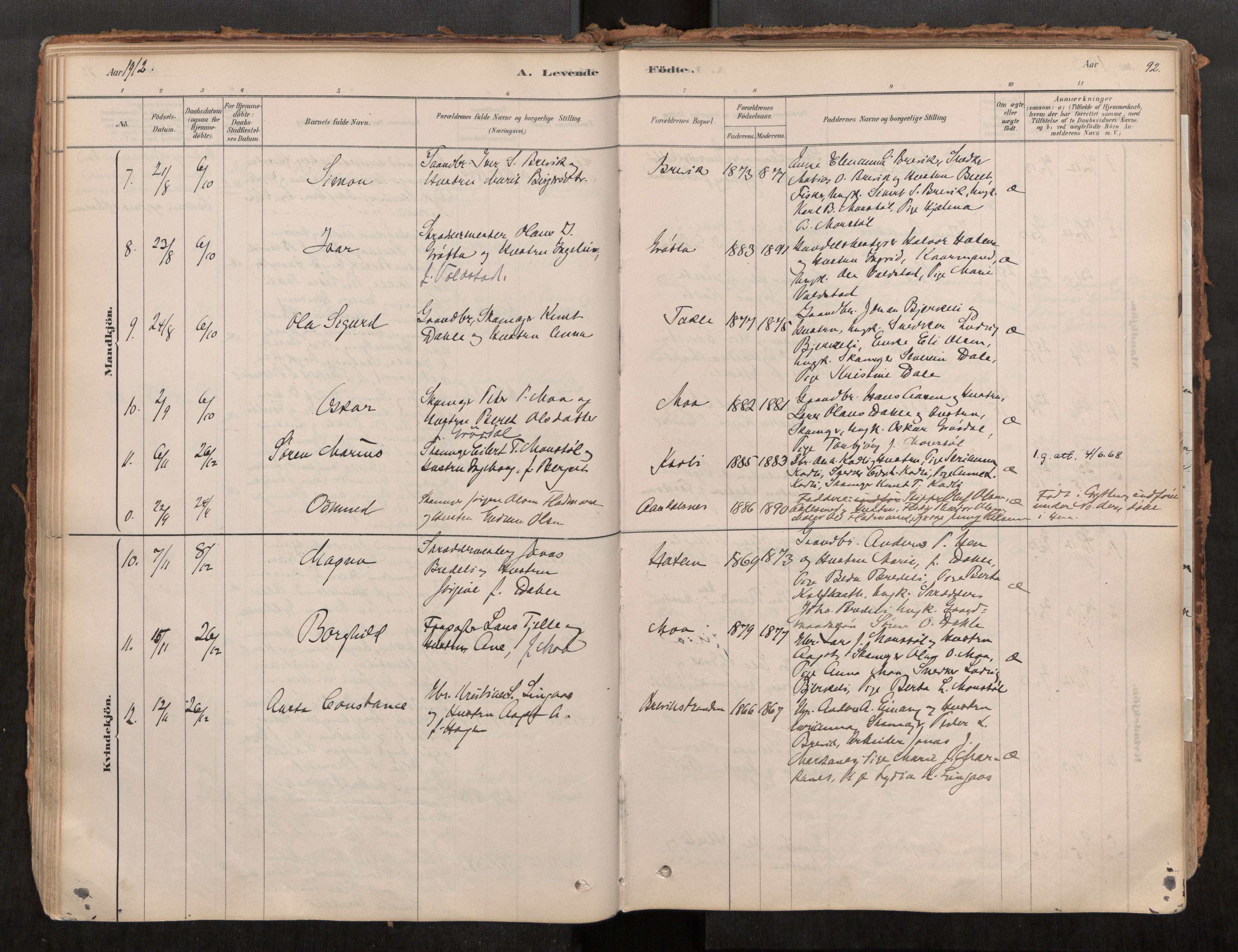 Ministerialprotokoller, klokkerbøker og fødselsregistre - Møre og Romsdal, AV/SAT-A-1454/545/L0594: Ministerialbok nr. 545A03, 1878-1920, s. 92