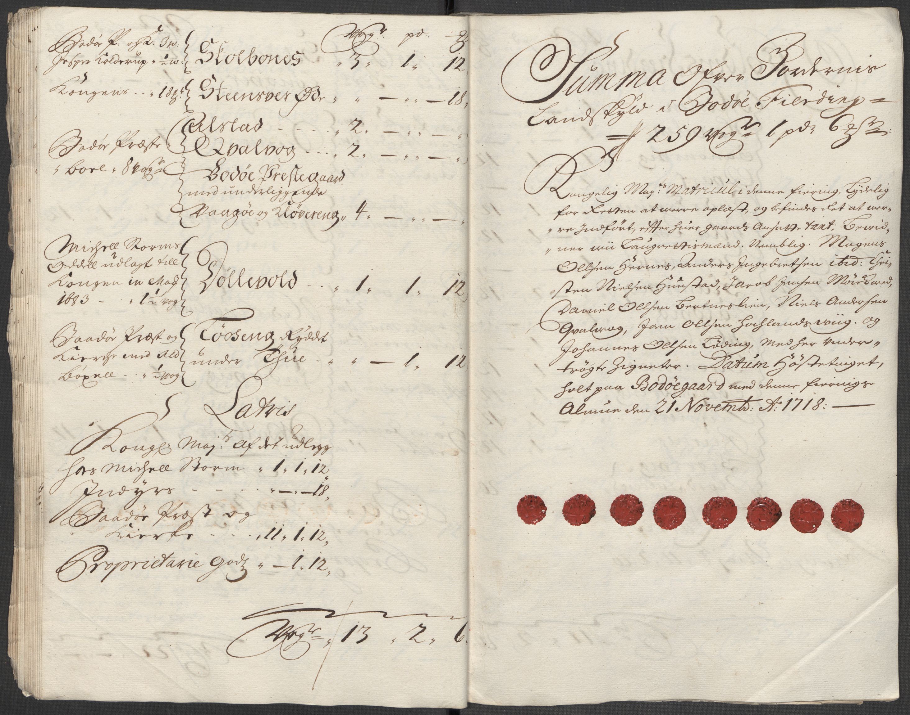 Rentekammeret inntil 1814, Reviderte regnskaper, Fogderegnskap, AV/RA-EA-4092/R66/L4588: Fogderegnskap Salten, 1718, s. 46