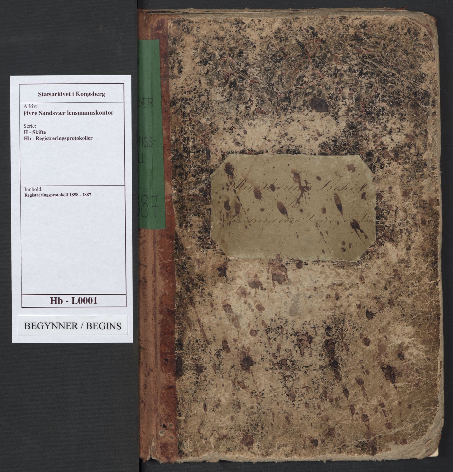 Øvre Sandsvær lensmannskontor, AV/SAKO-A-514/H/Hb/L0001: Registreringsprotokoll, 1858-1887