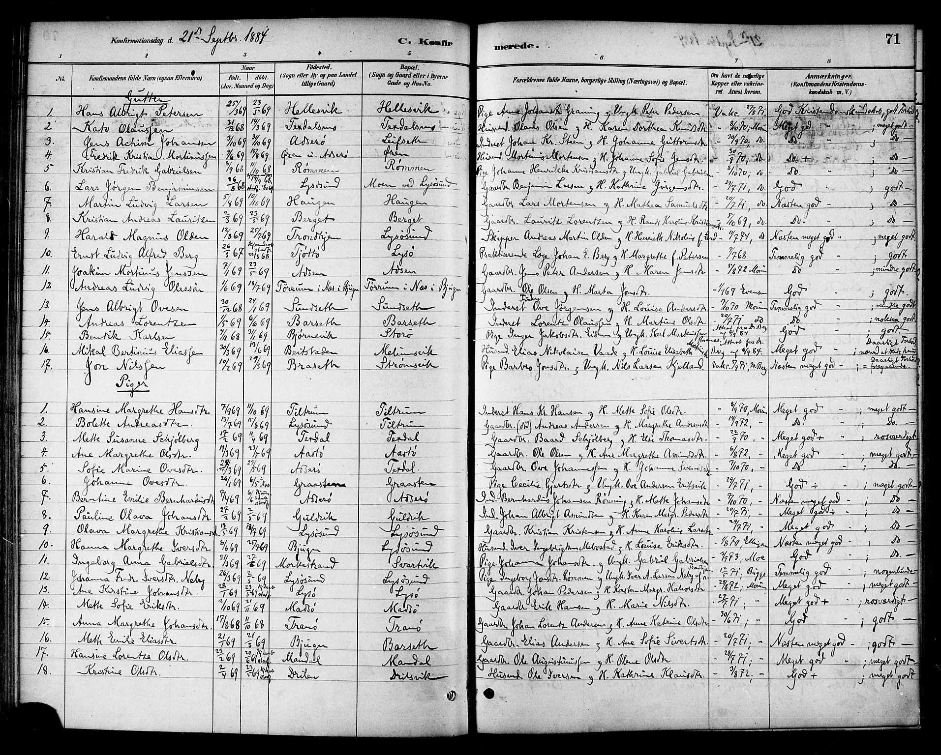 Ministerialprotokoller, klokkerbøker og fødselsregistre - Sør-Trøndelag, AV/SAT-A-1456/654/L0663: Ministerialbok nr. 654A01, 1880-1894, s. 71