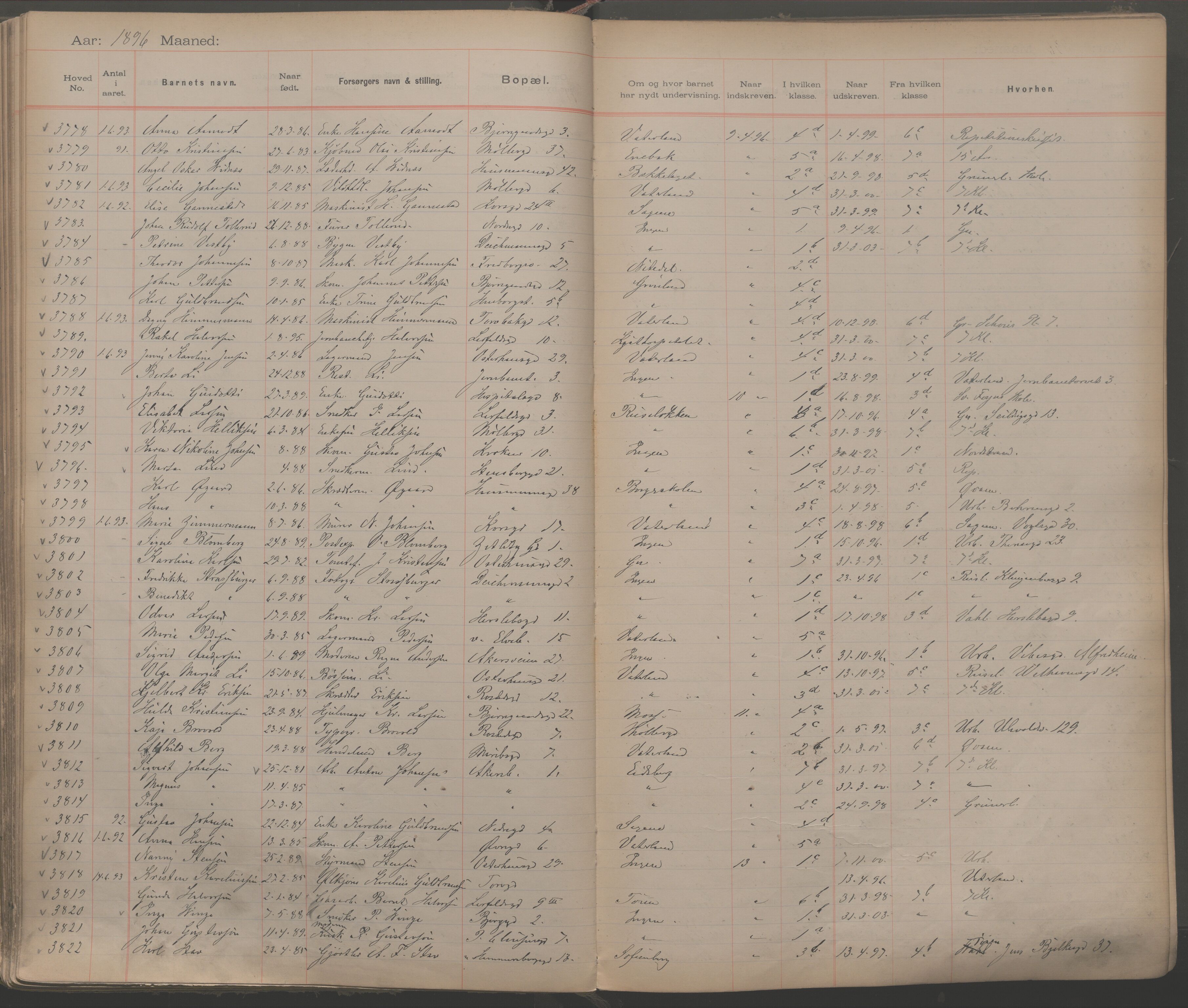 Møllergata skole, OBA/A-20129/F/Fa/L0001: Ut-/innskrivningsprotokoll, 1889-1907, s. 90