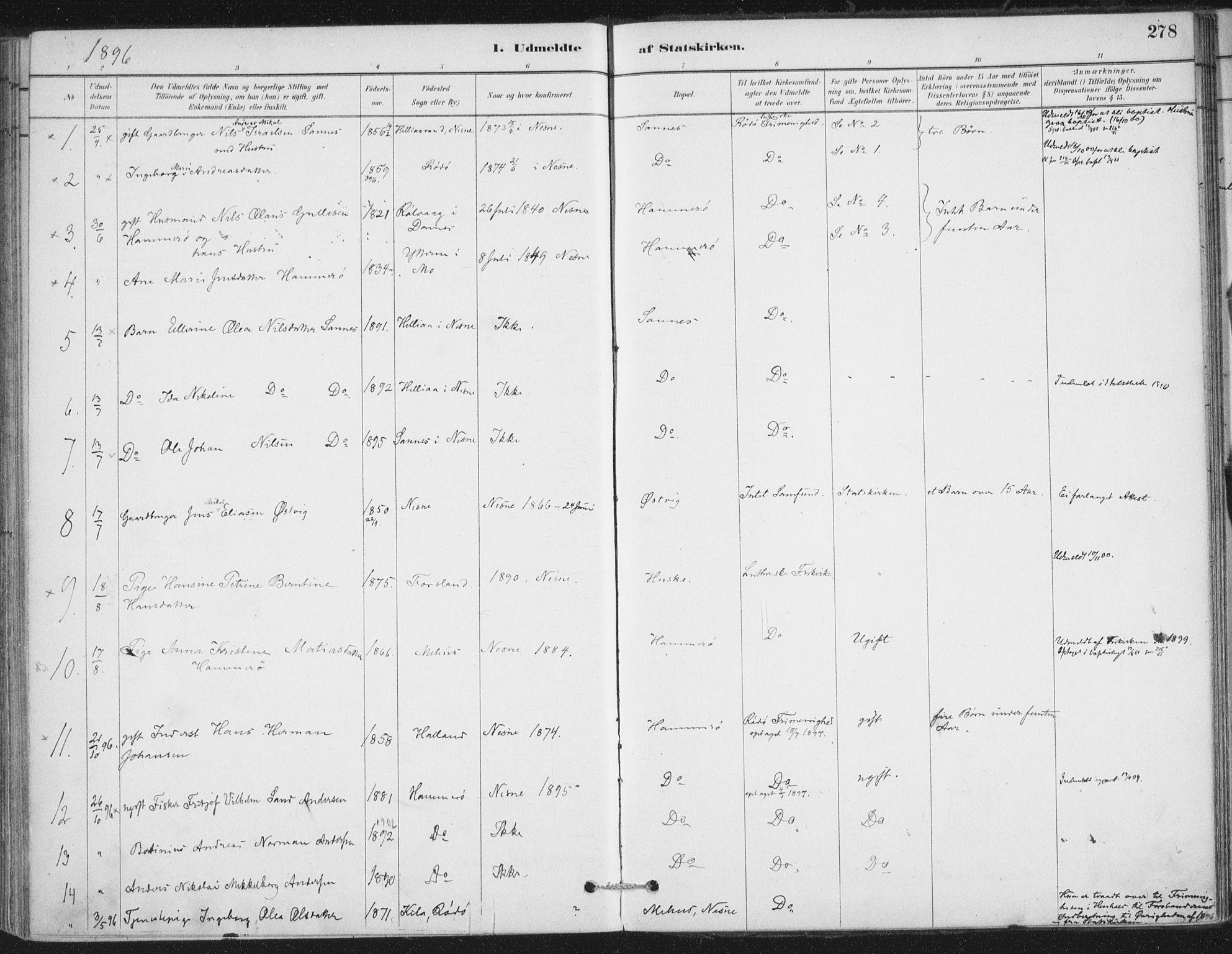 Ministerialprotokoller, klokkerbøker og fødselsregistre - Nordland, AV/SAT-A-1459/838/L0553: Ministerialbok nr. 838A11, 1880-1910, s. 278