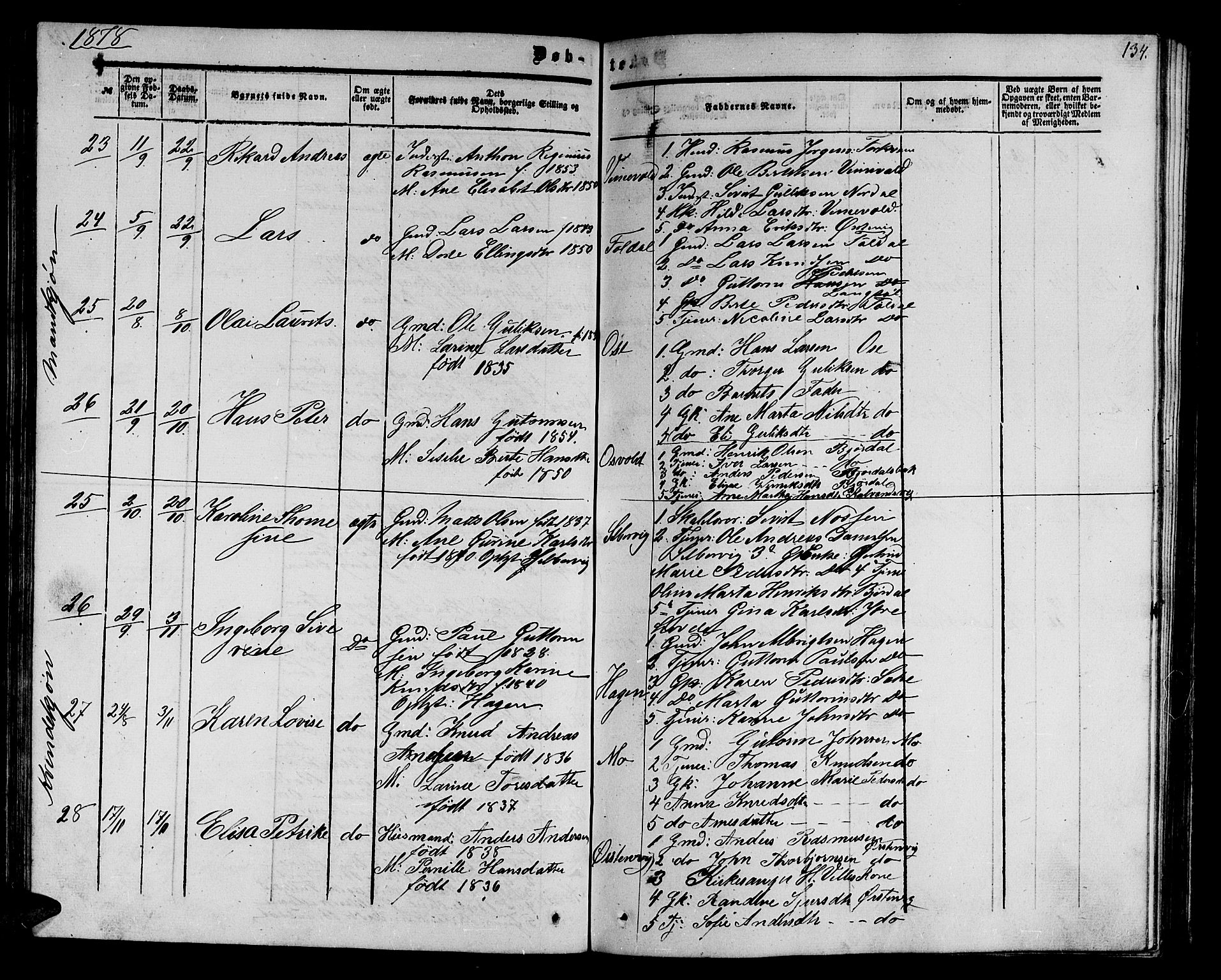 Ministerialprotokoller, klokkerbøker og fødselsregistre - Møre og Romsdal, SAT/A-1454/513/L0188: Klokkerbok nr. 513C02, 1865-1882, s. 134