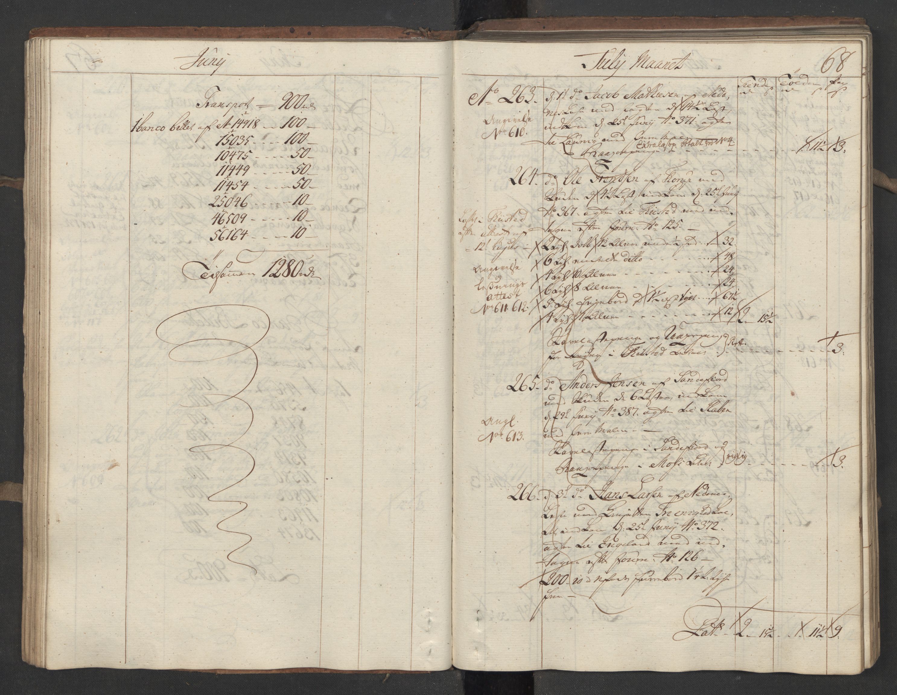 Generaltollkammeret, tollregnskaper, AV/RA-EA-5490/R15/L0030a/0001: Tollregnskaper Arendal / Utgående hovedtollbok, 1756, s. 67b-68a