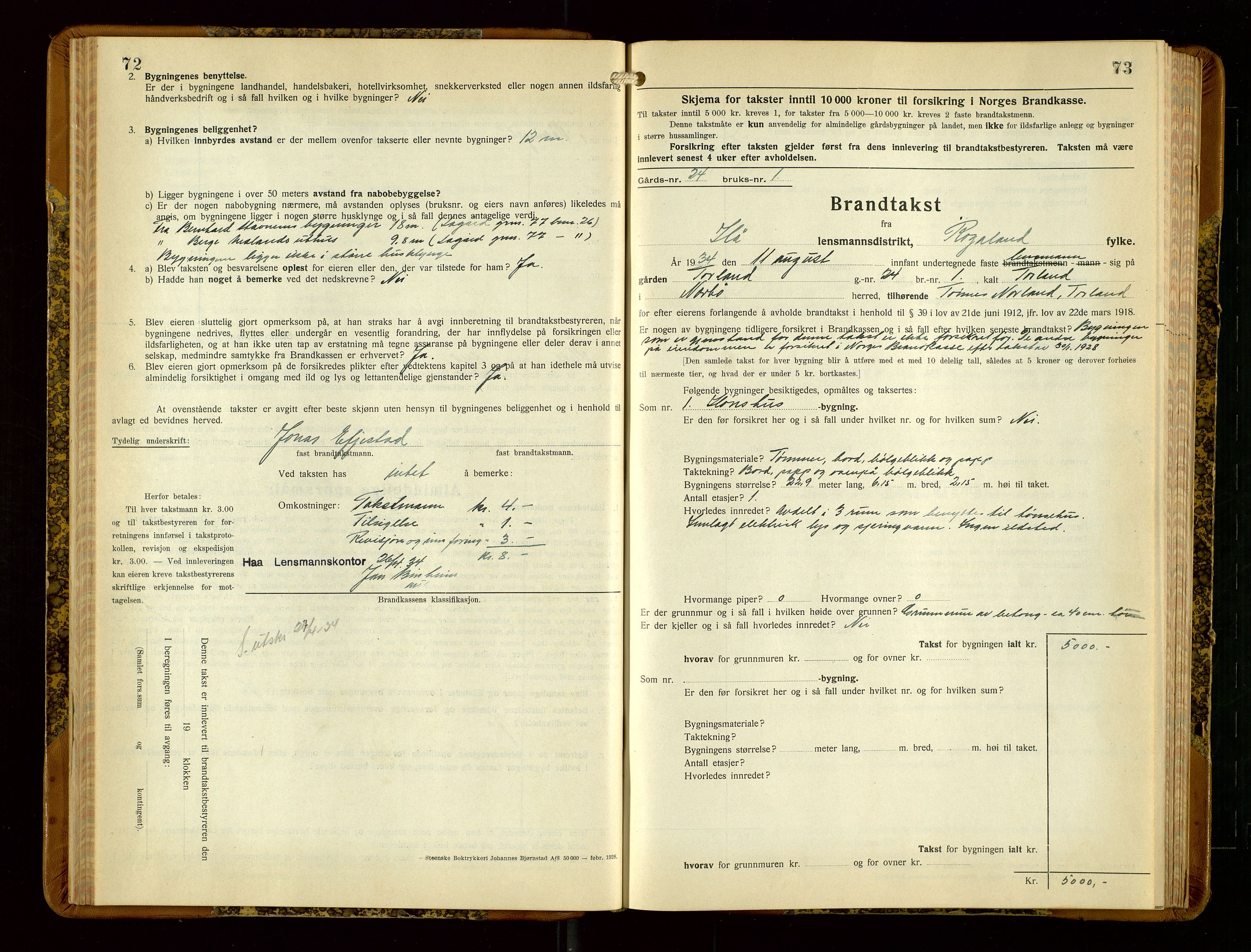 Hå lensmannskontor, AV/SAST-A-100456/Goa/L0006: Takstprotokoll (skjema), 1932-1938, s. 72-73