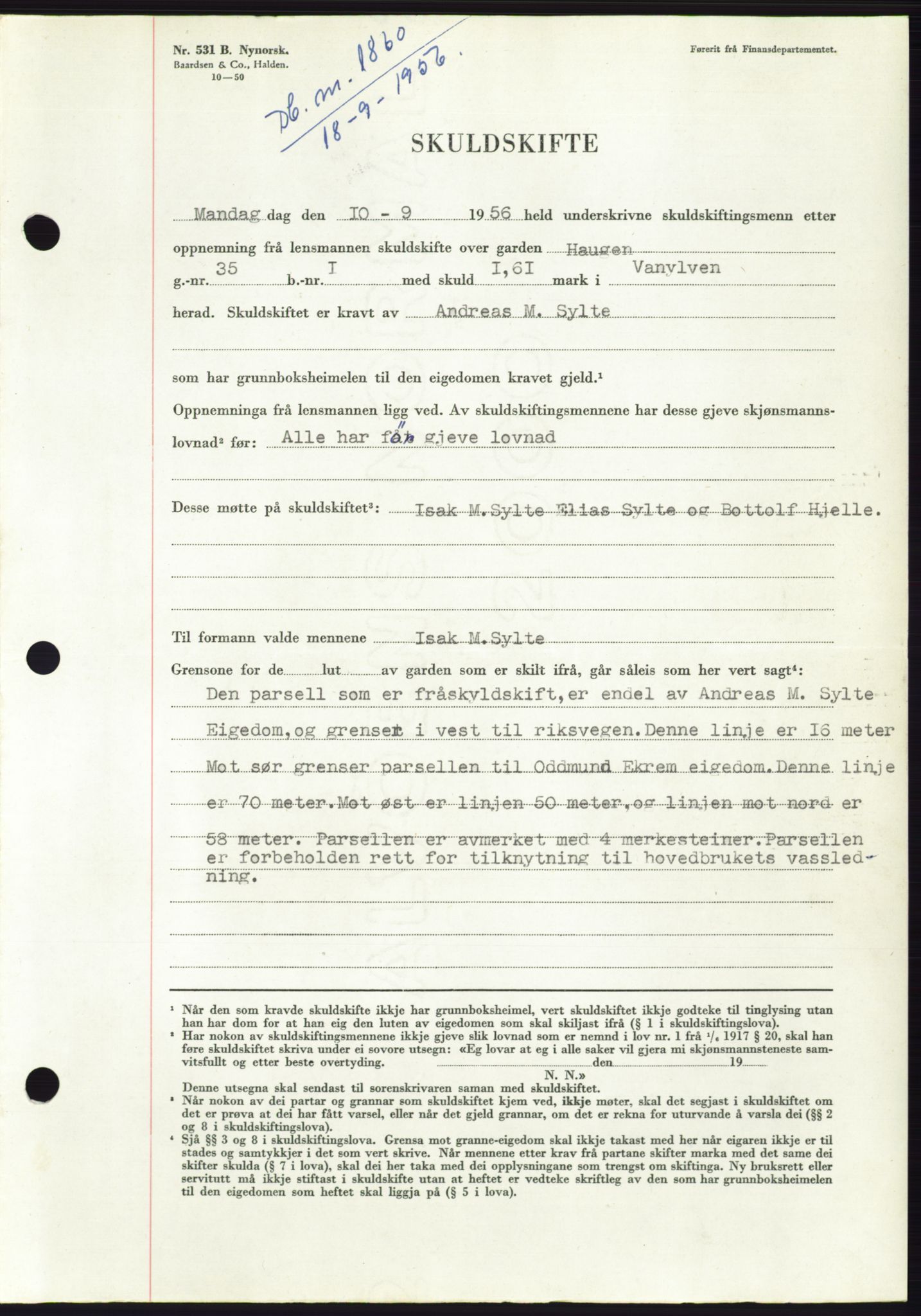 Søre Sunnmøre sorenskriveri, AV/SAT-A-4122/1/2/2C/L0104: Pantebok nr. 30A, 1956-1956, Dagboknr: 1860/1956