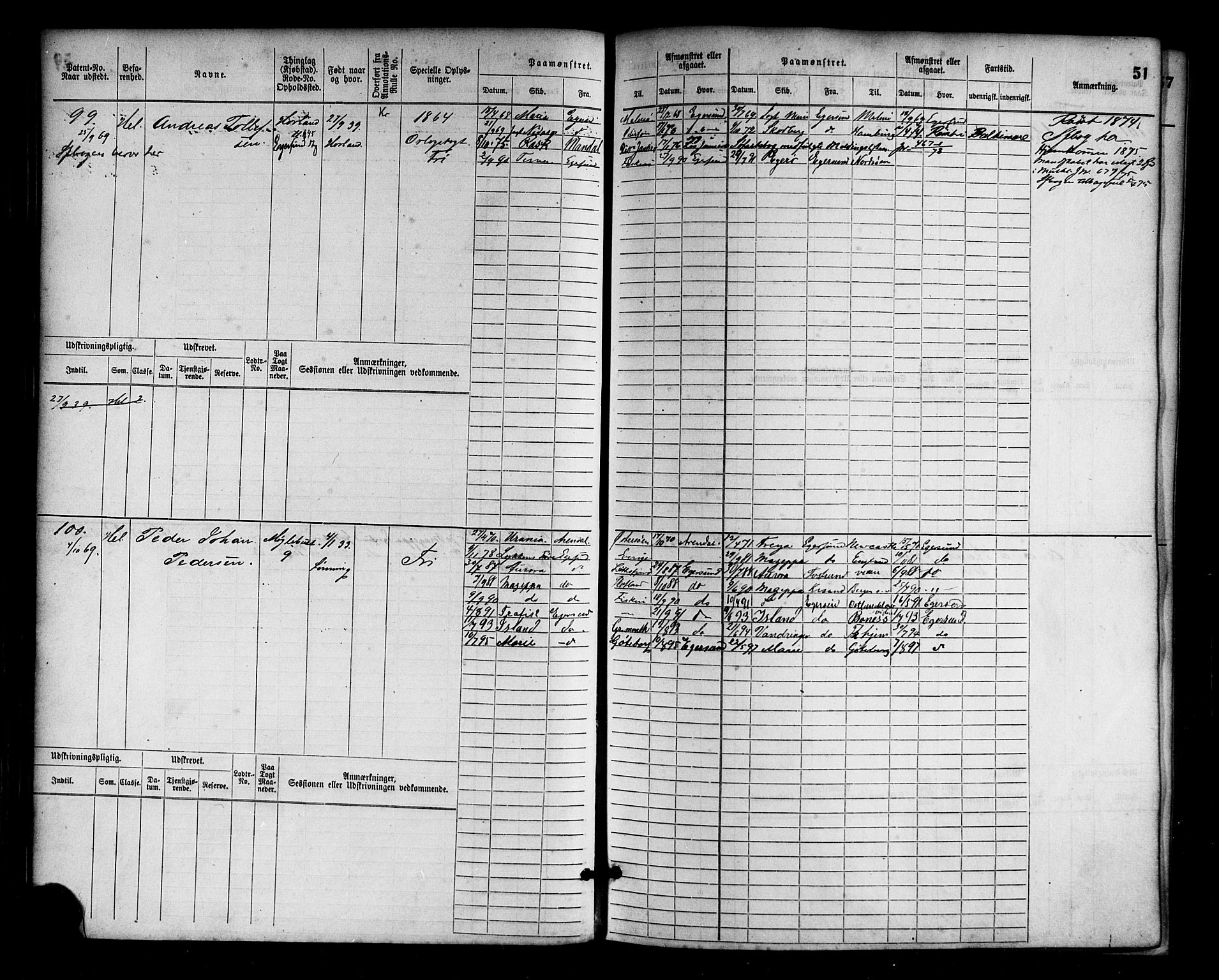 Egersund mønstringskrets, AV/SAK-2031-0019/F/Fb/L0001: Hovedrulle nr 1-666, O-3, 1868-1920, s. 53