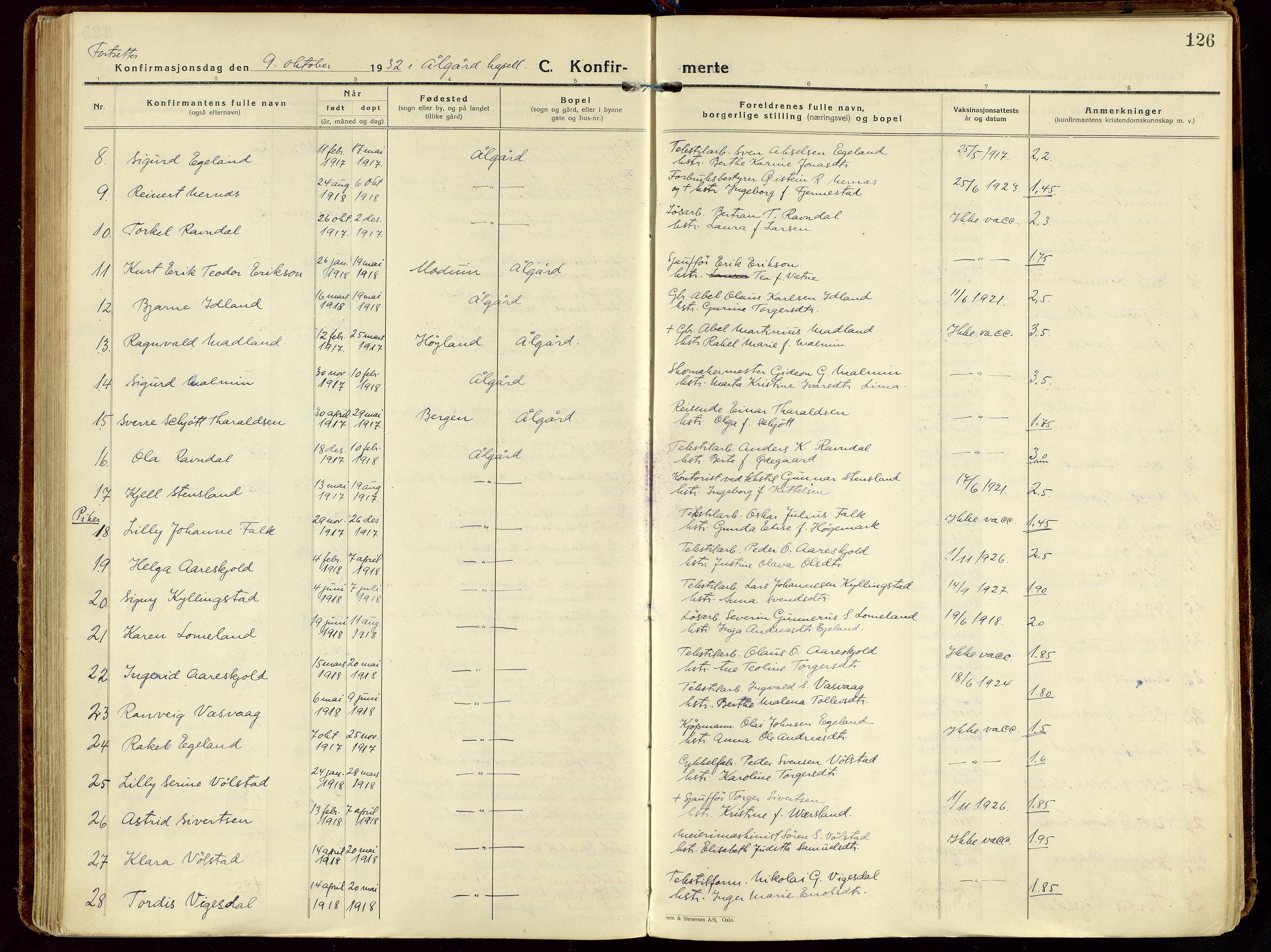 Gjesdal sokneprestkontor, AV/SAST-A-101796/003/O/L0001: Ministerialbok nr. A 1, 1925-1949, s. 126