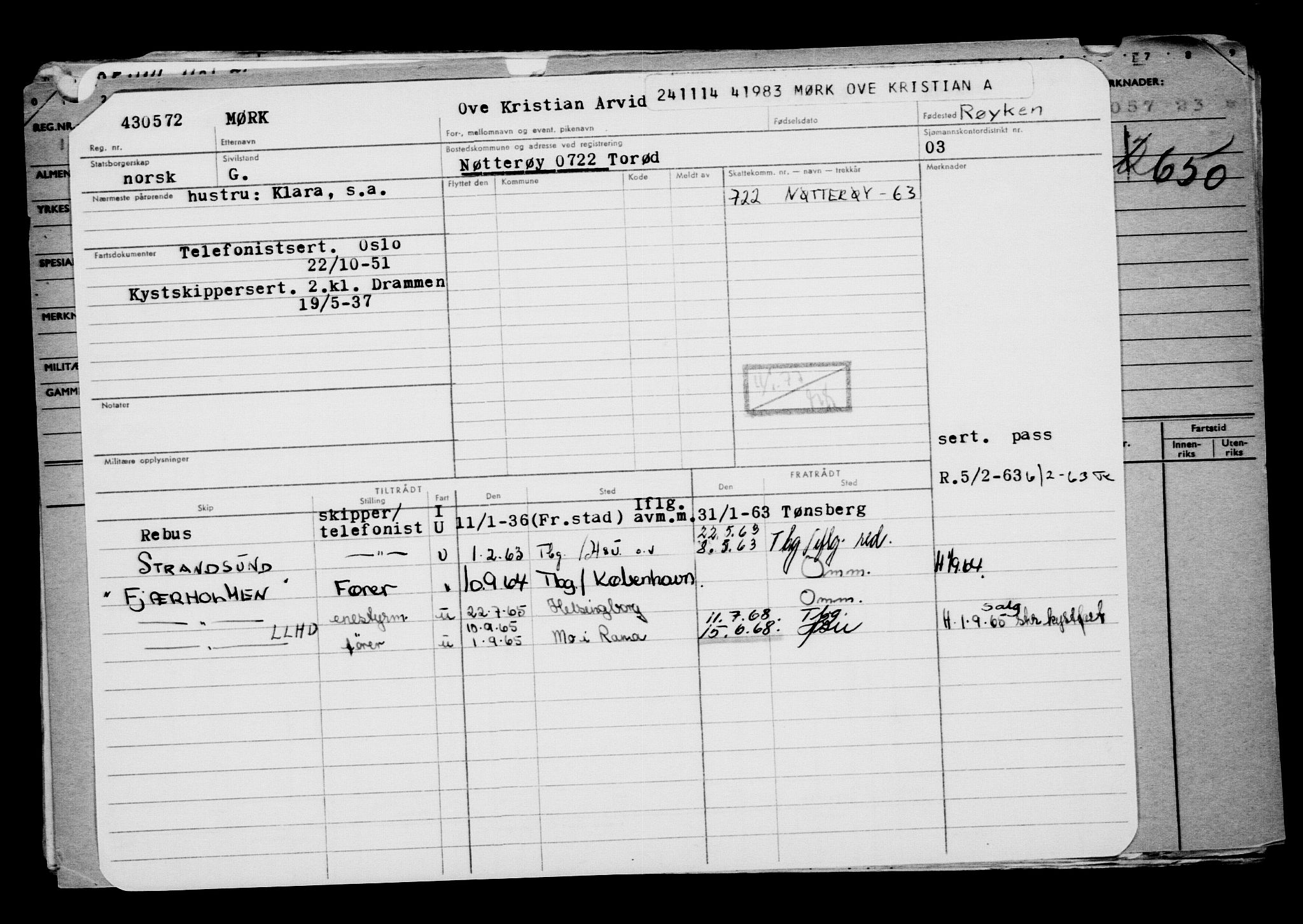 Direktoratet for sjømenn, RA/S-3545/G/Gb/L0125: Hovedkort, 1914, s. 360