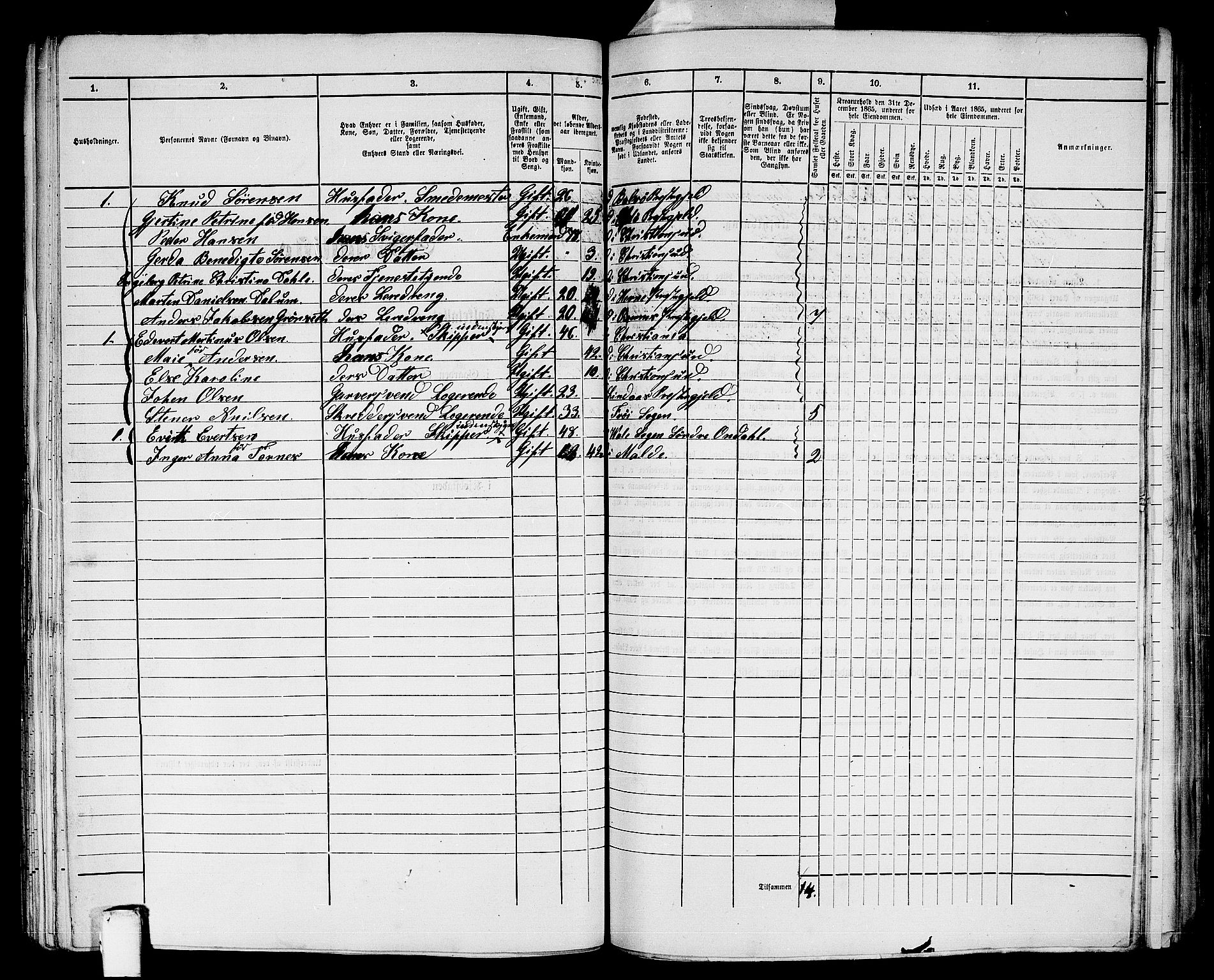 RA, Folketelling 1865 for 1503B Kristiansund prestegjeld, Kristiansund kjøpstad, 1865, s. 367