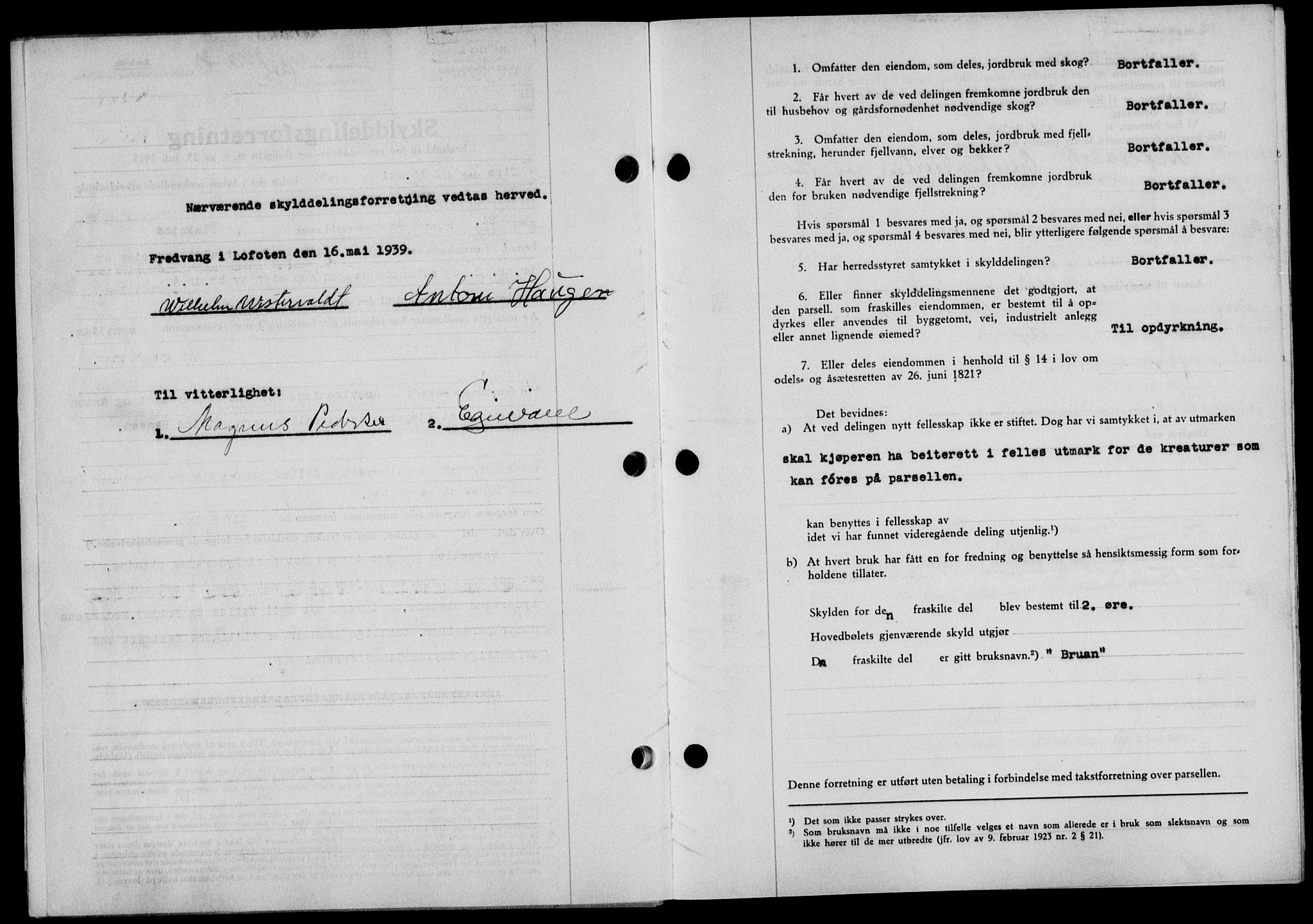 Lofoten sorenskriveri, SAT/A-0017/1/2/2C/L0006a: Pantebok nr. 6a, 1939-1939, Dagboknr: 2592/1939