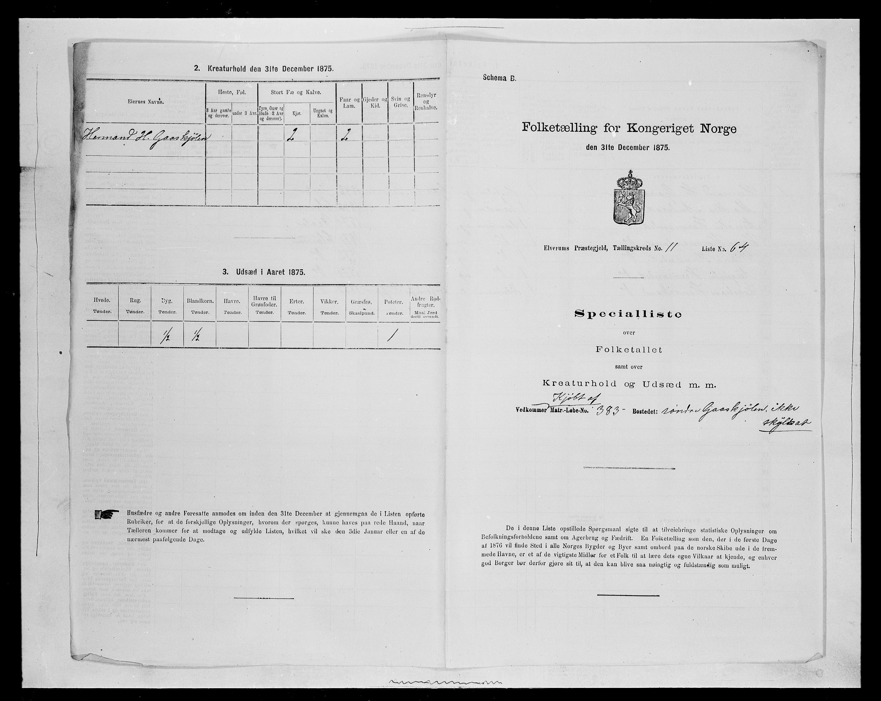 SAH, Folketelling 1875 for 0427P Elverum prestegjeld, 1875, s. 2288