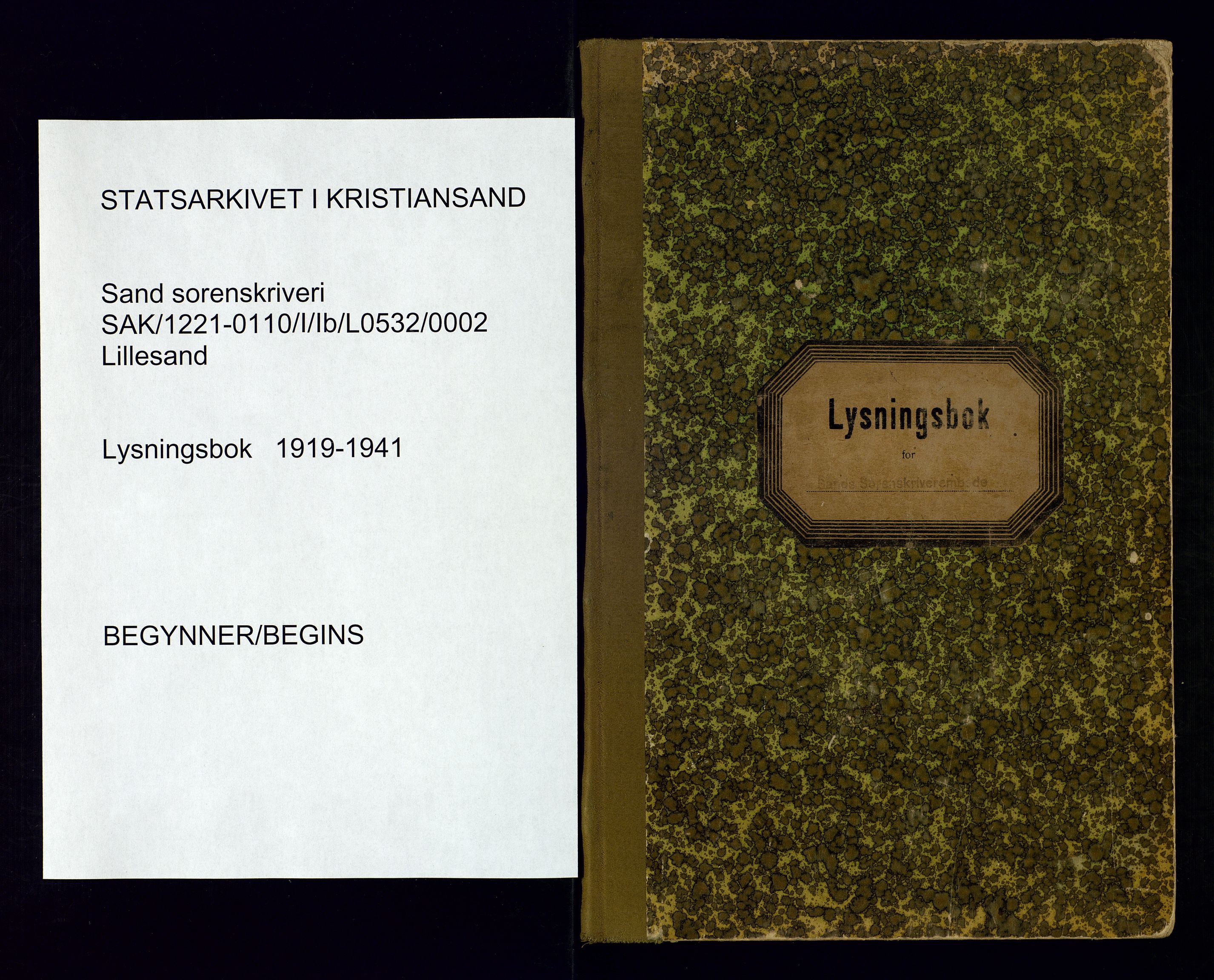 Sand sorenskriveri - 2, SAK/1221-0110/I/Ib/L0532/0002: Lysning og vigsel / Lysningsbok for Lillesand, 1919-1941