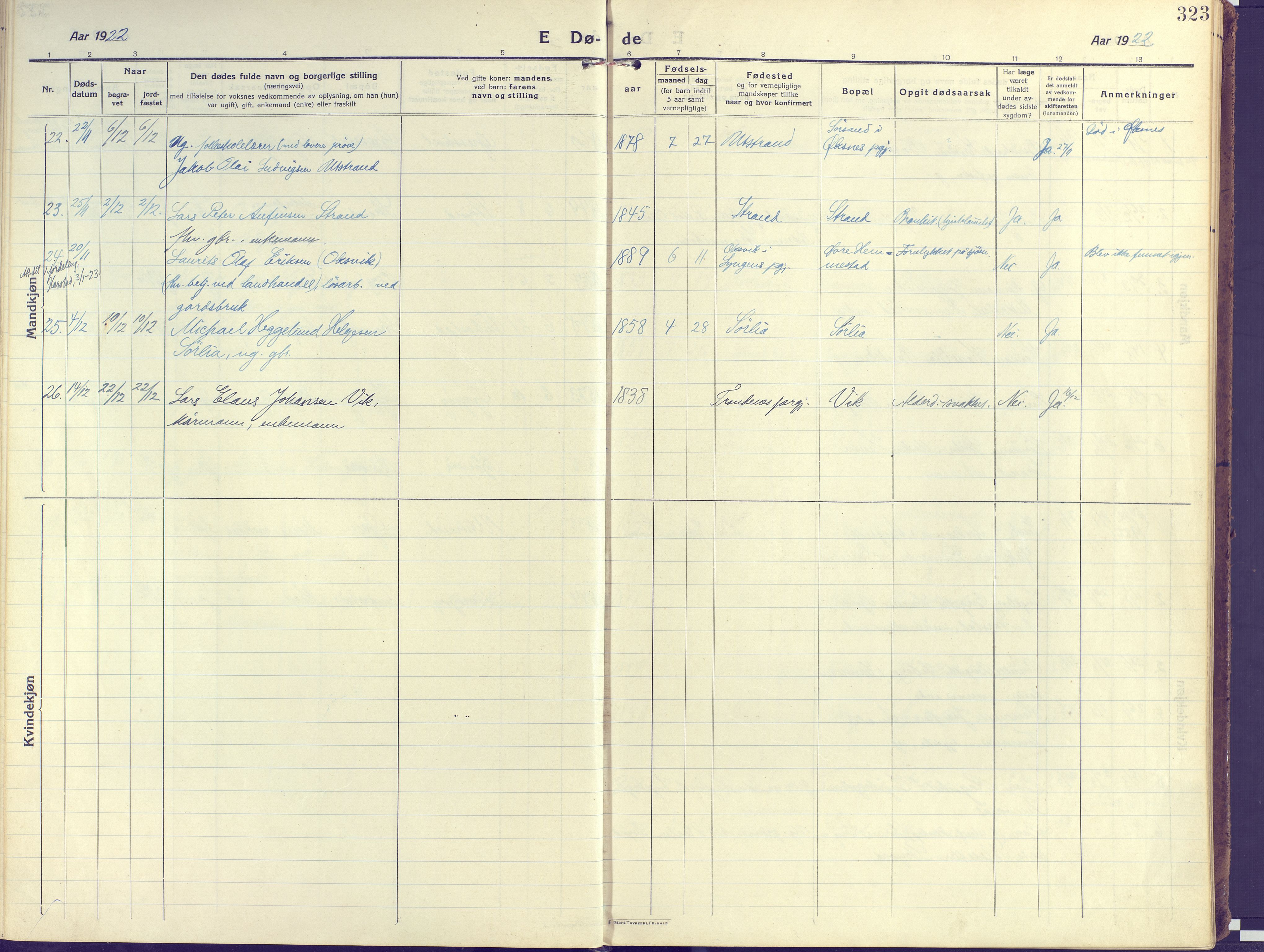 Kvæfjord sokneprestkontor, AV/SATØ-S-1323/G/Ga/Gaa/L0007kirke: Ministerialbok nr. 7, 1915-1931, s. 323