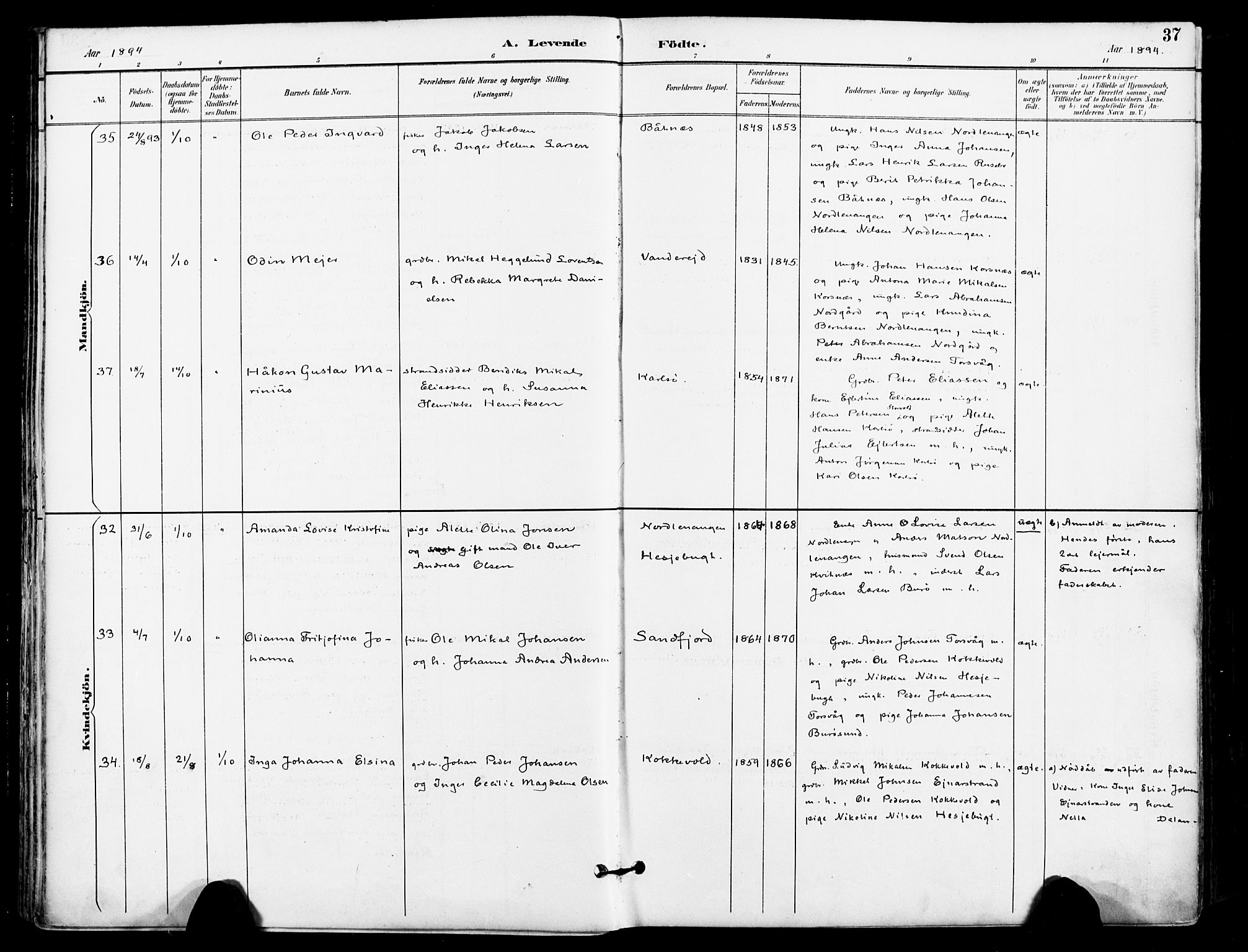 Karlsøy sokneprestembete, AV/SATØ-S-1299/H/Ha/Haa/L0007kirke: Ministerialbok nr. 7, 1891-1902, s. 37