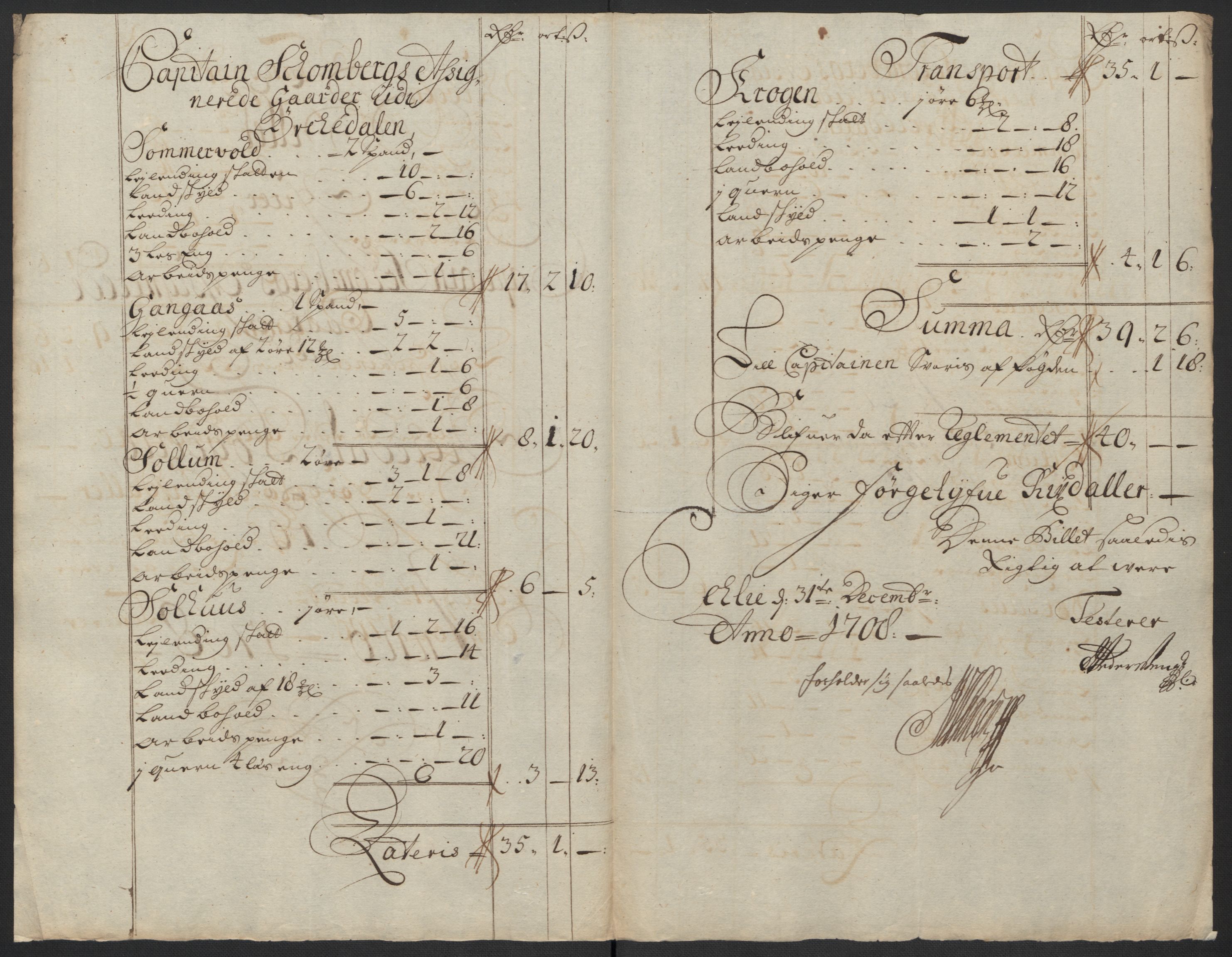 Rentekammeret inntil 1814, Reviderte regnskaper, Fogderegnskap, AV/RA-EA-4092/R60/L3958: Fogderegnskap Orkdal og Gauldal, 1708, s. 343