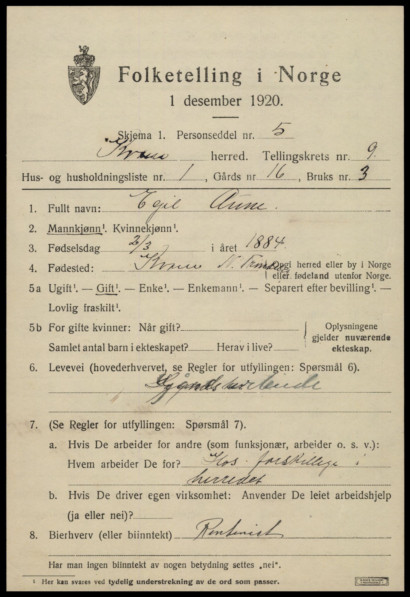 SAT, Folketelling 1920 for 1735 Kvam herred, 1920, s. 2339