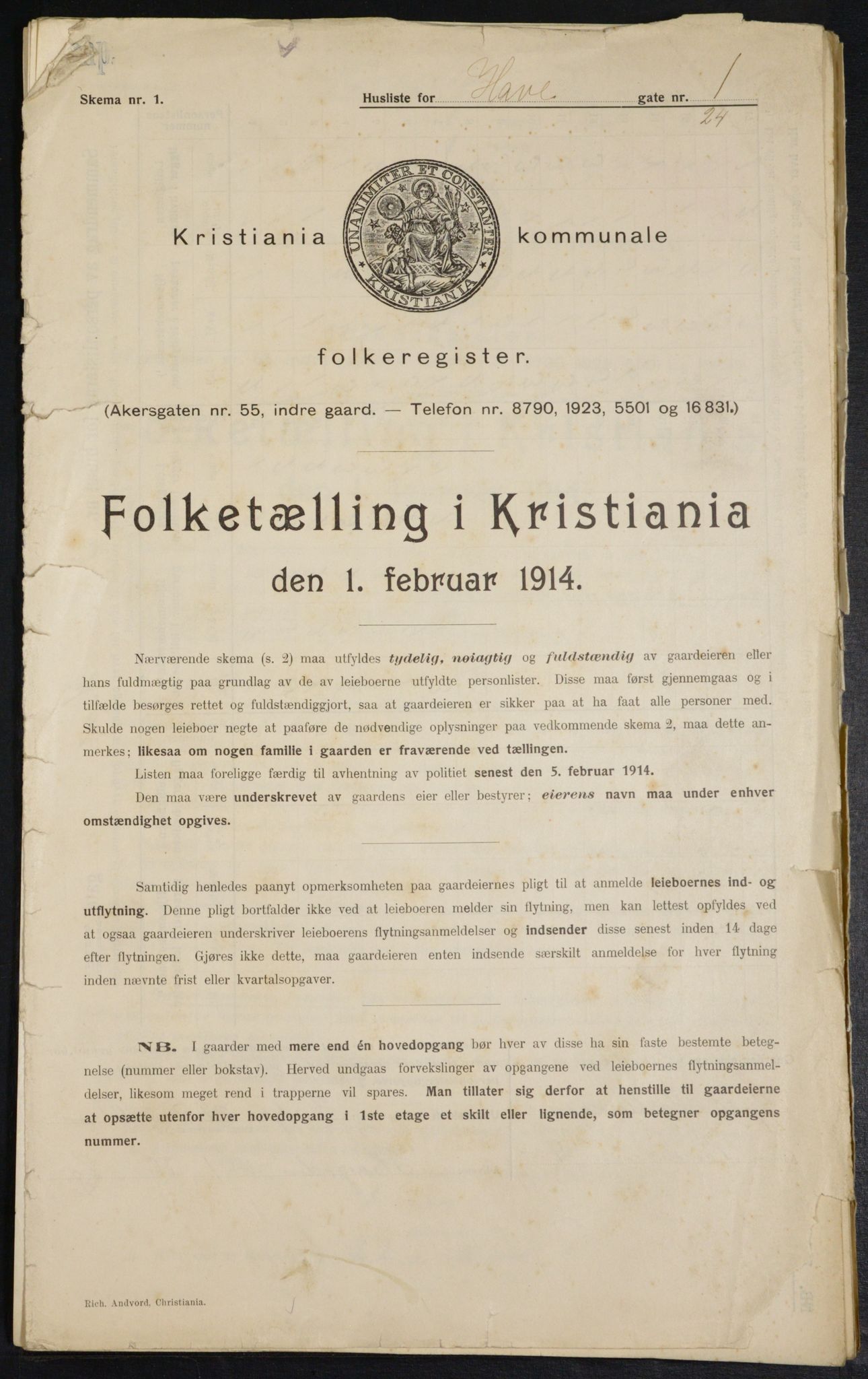 OBA, Kommunal folketelling 1.2.1914 for Kristiania, 1914, s. 33395