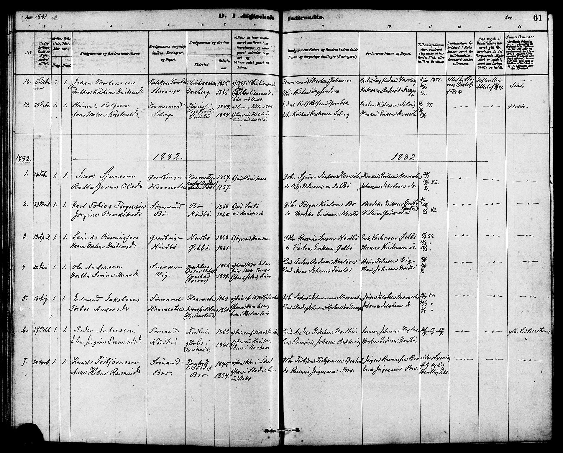 Rennesøy sokneprestkontor, AV/SAST-A -101827/H/Ha/Haa/L0007: Ministerialbok nr. A 7, 1878-1884, s. 61