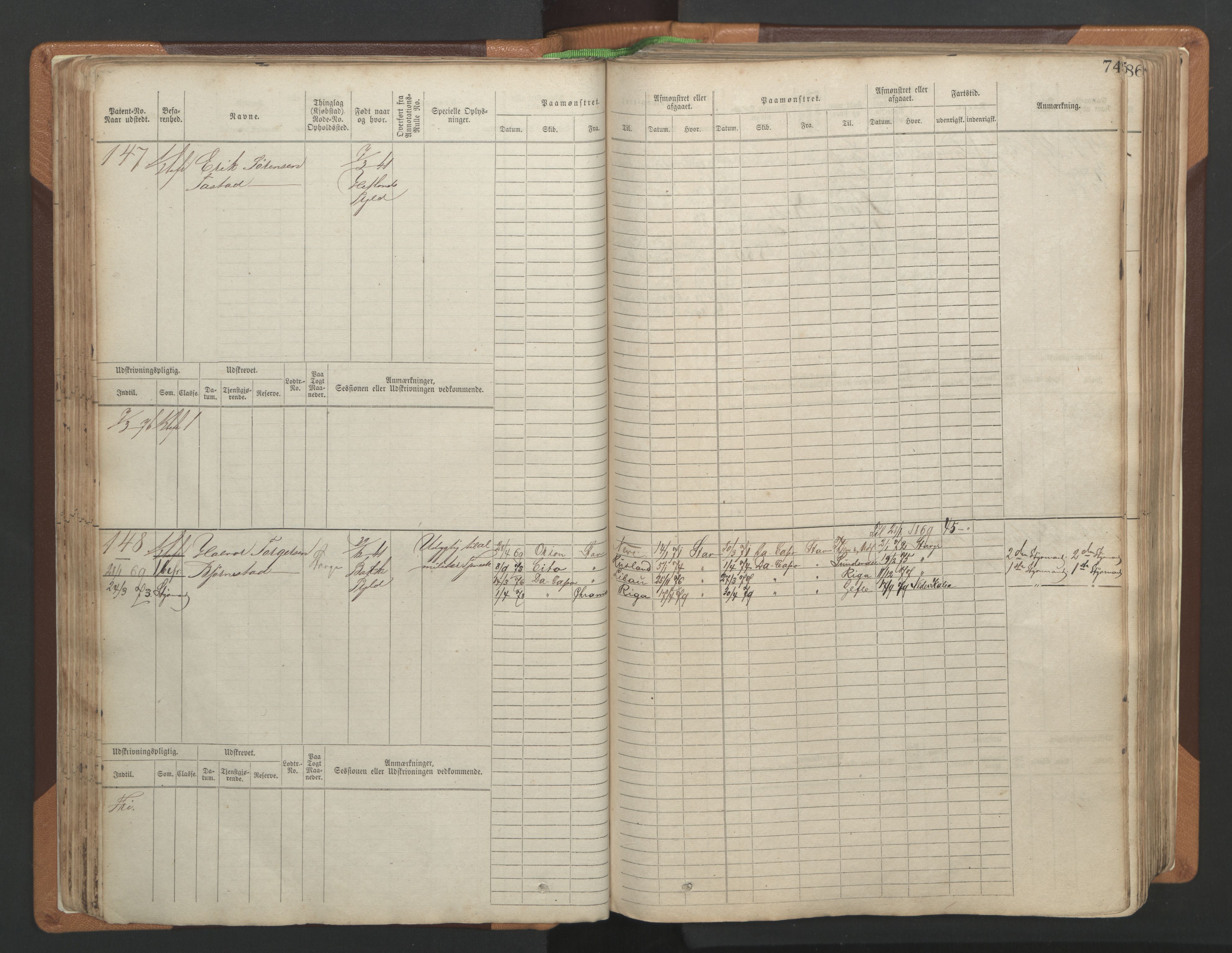 Stavanger sjømannskontor, AV/SAST-A-102006/F/Fb/Fbb/L0004: Sjøfartshovedrulle, patentnr. 1-792 (del 1), 1869-1880, s. 78