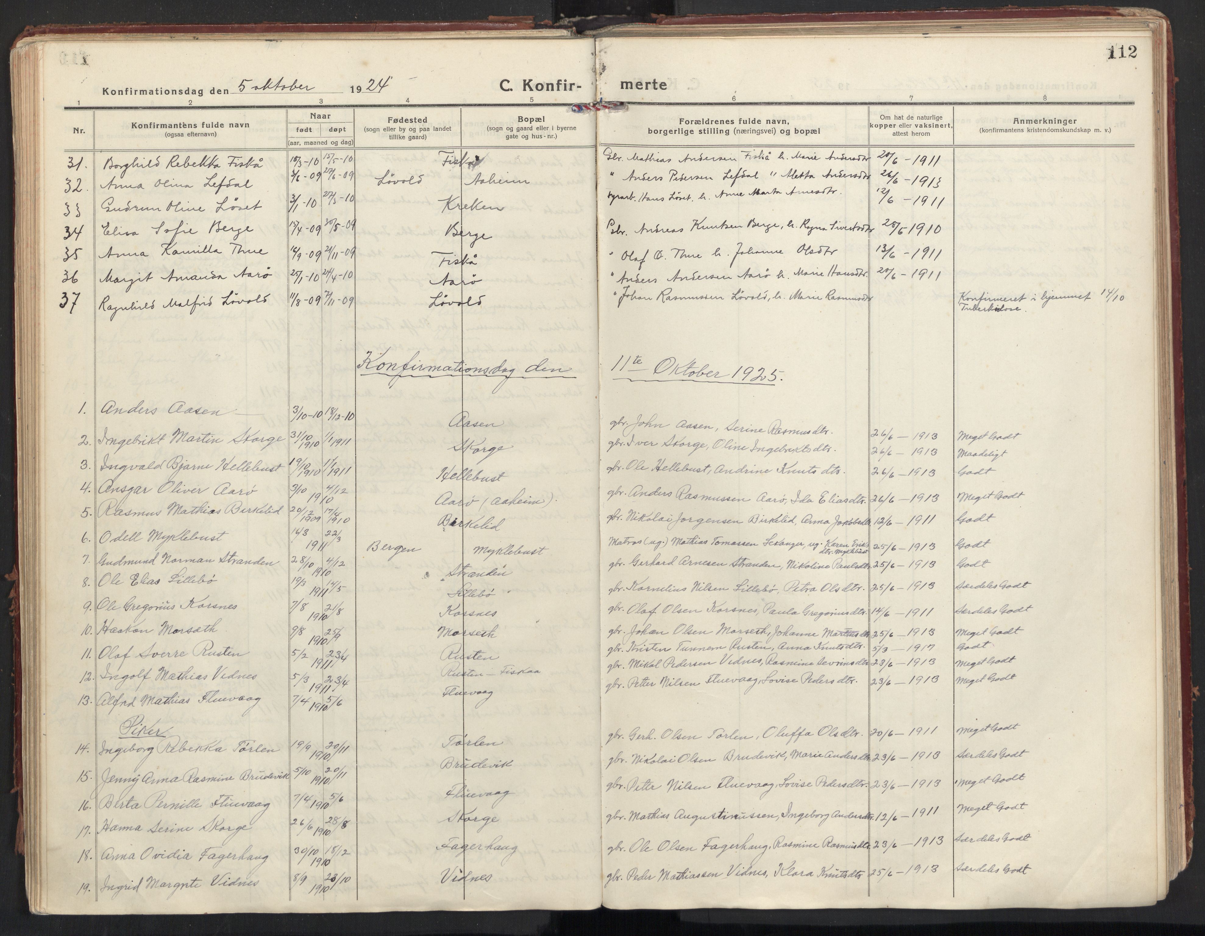 Ministerialprotokoller, klokkerbøker og fødselsregistre - Møre og Romsdal, AV/SAT-A-1454/501/L0012: Ministerialbok nr. 501A12, 1920-1946, s. 112