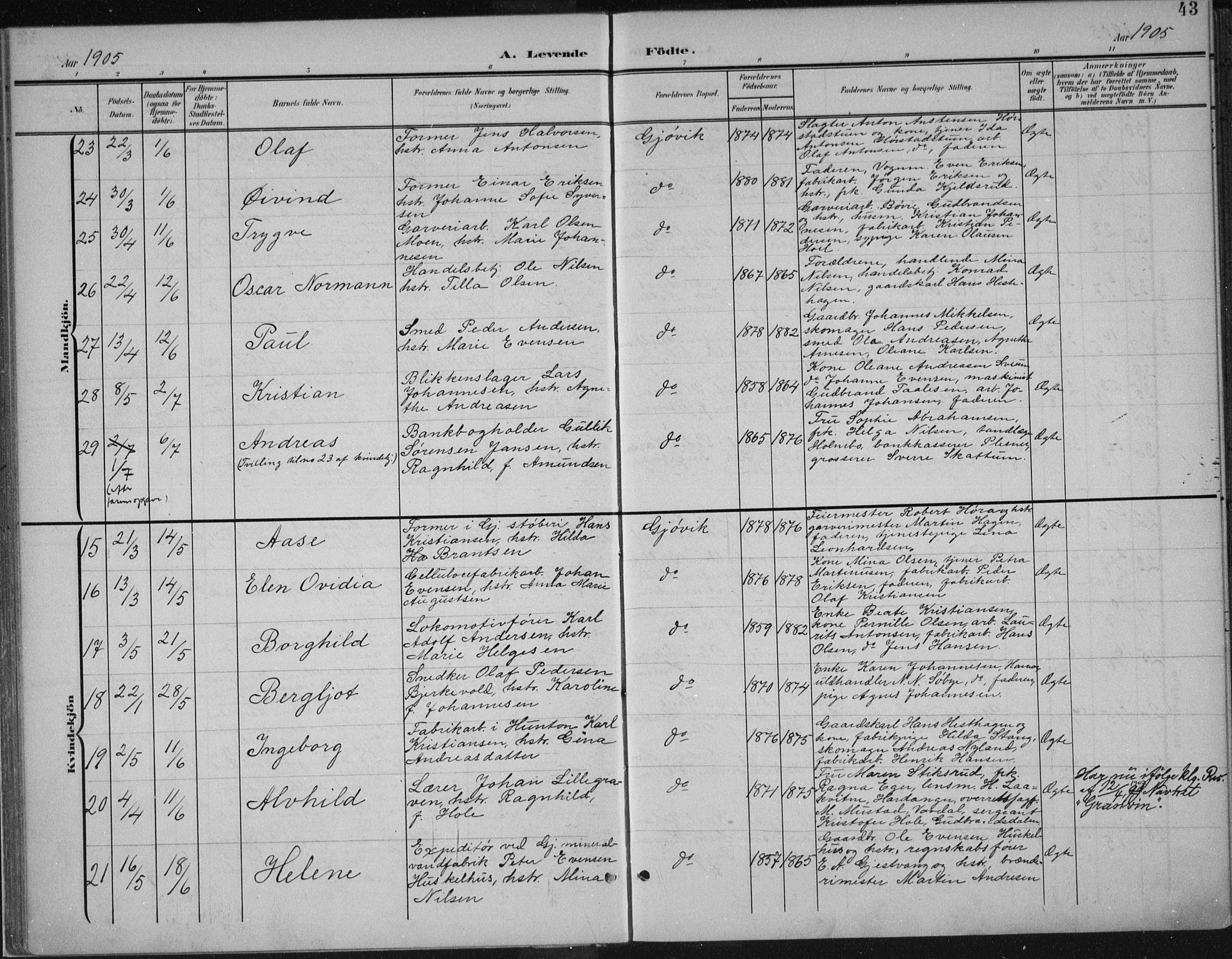 Vardal prestekontor, AV/SAH-PREST-100/H/Ha/Haa/L0013: Ministerialbok nr. 13, 1901-1911, s. 43