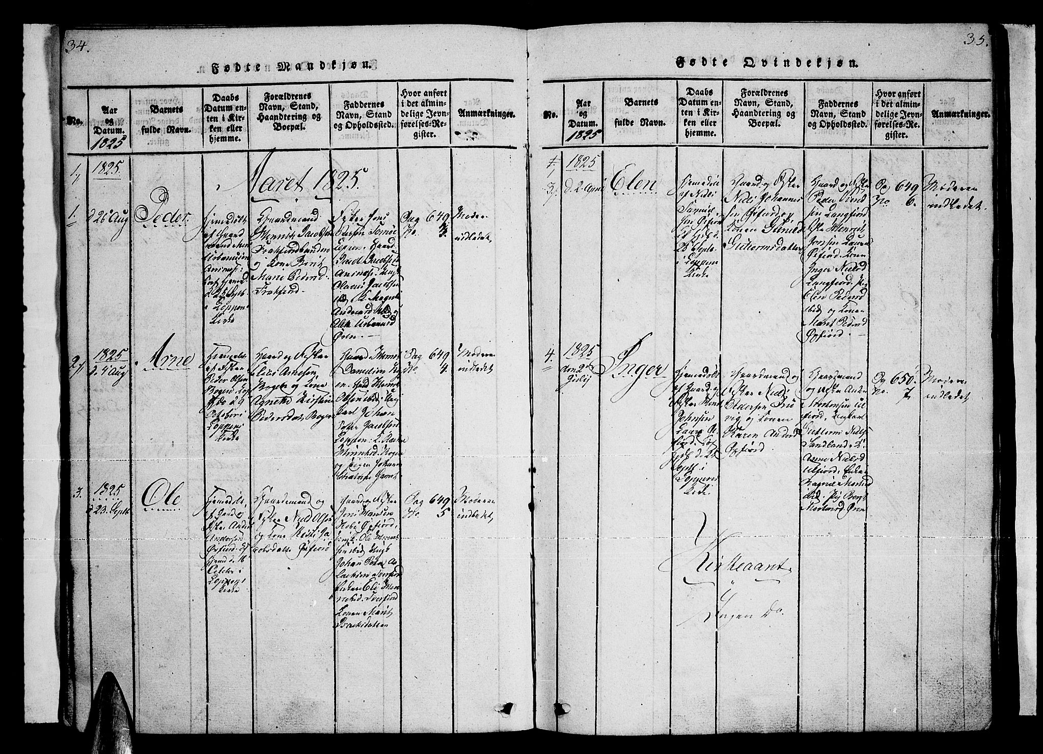 Loppa sokneprestkontor, AV/SATØ-S-1339/H/Ha/L0003kirke: Ministerialbok nr. 3, 1820-1848, s. 34-35