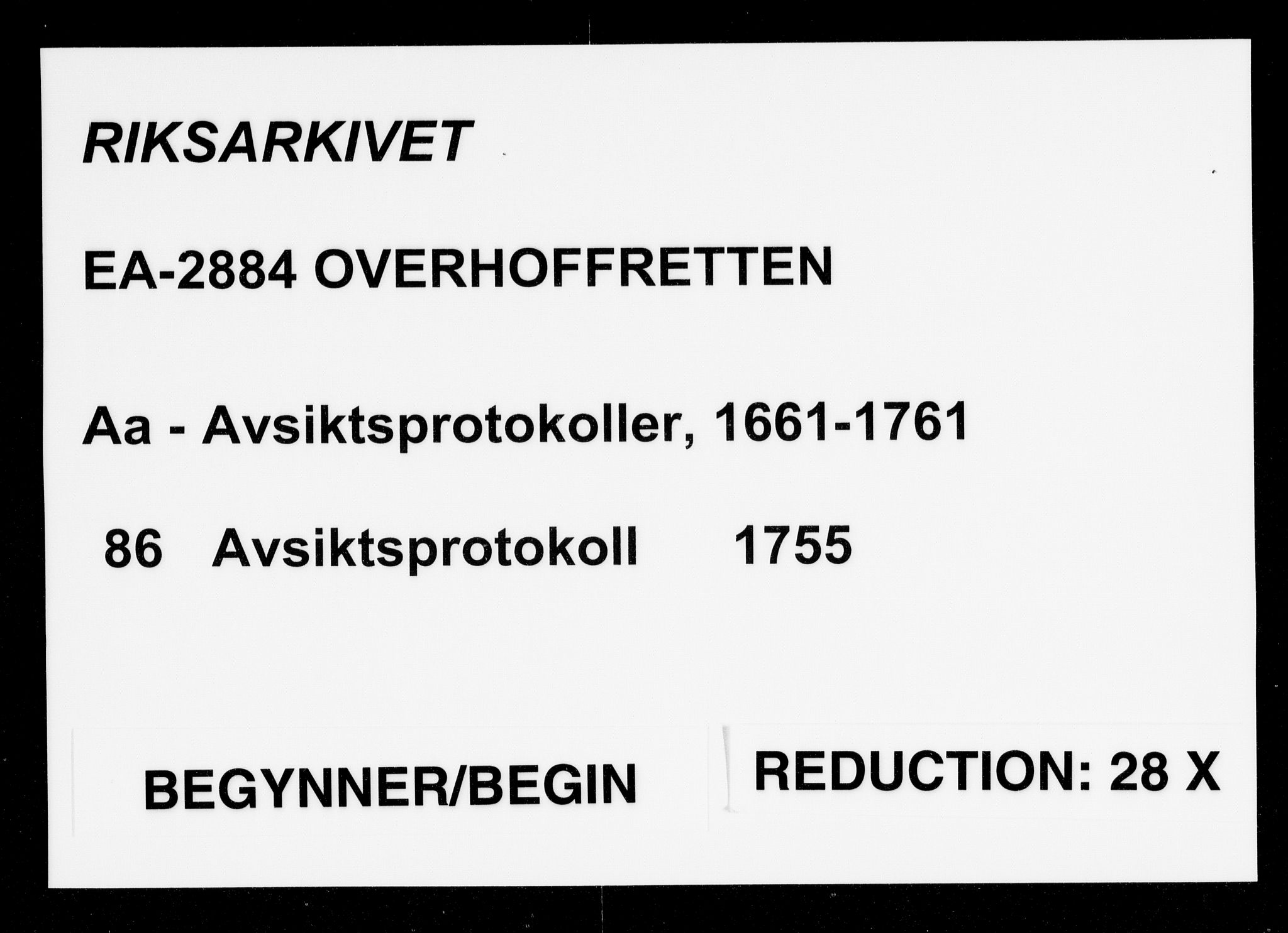 Overhoffretten 1667-1797, AV/RA-EA-2884/Aa/L0086: Avsiktsprotokoll, 1755