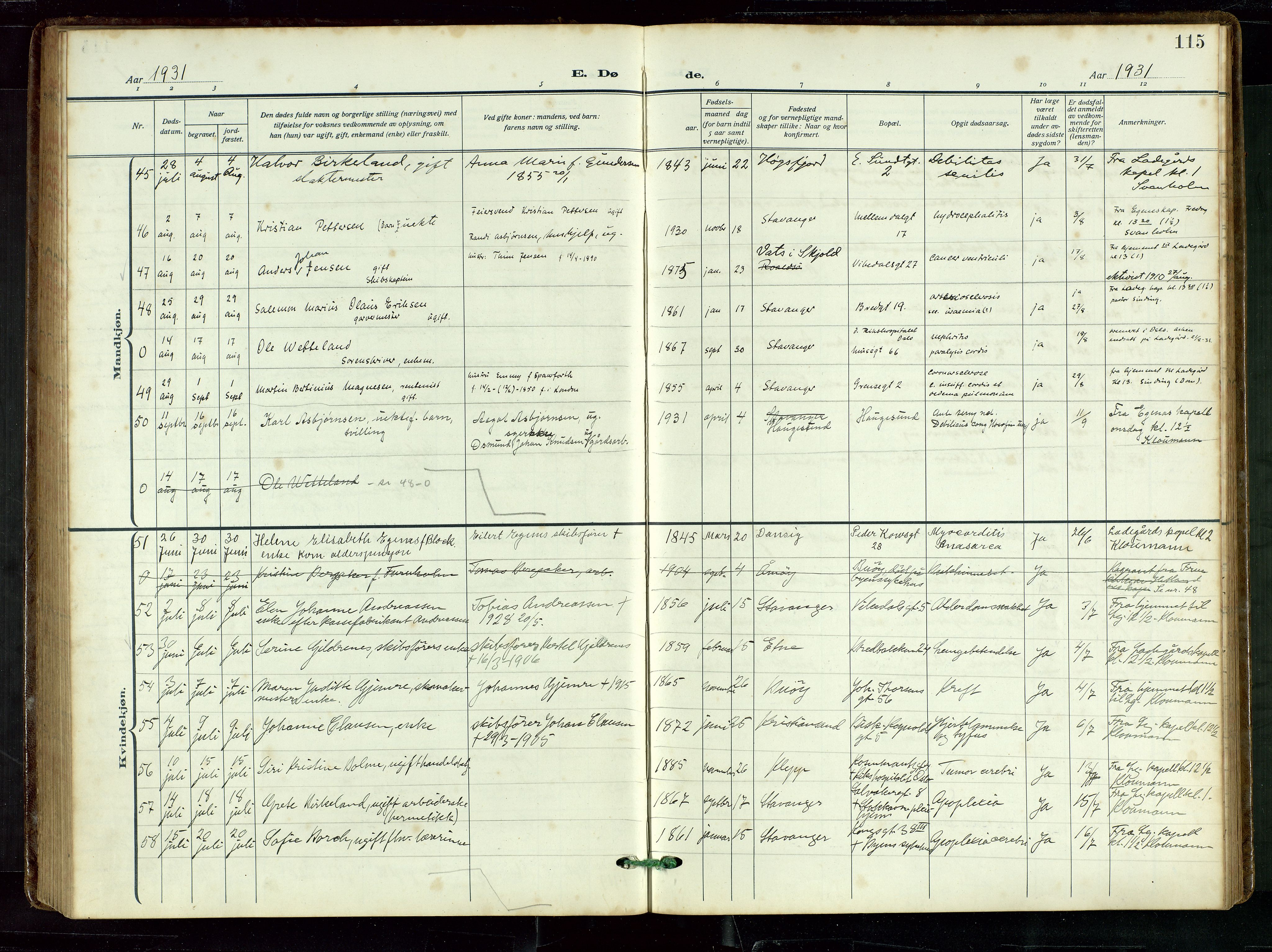 St. Petri sokneprestkontor, AV/SAST-A-101813/002/D/L0003: Ministerialbok nr. A 28, 1919-1938, s. 115