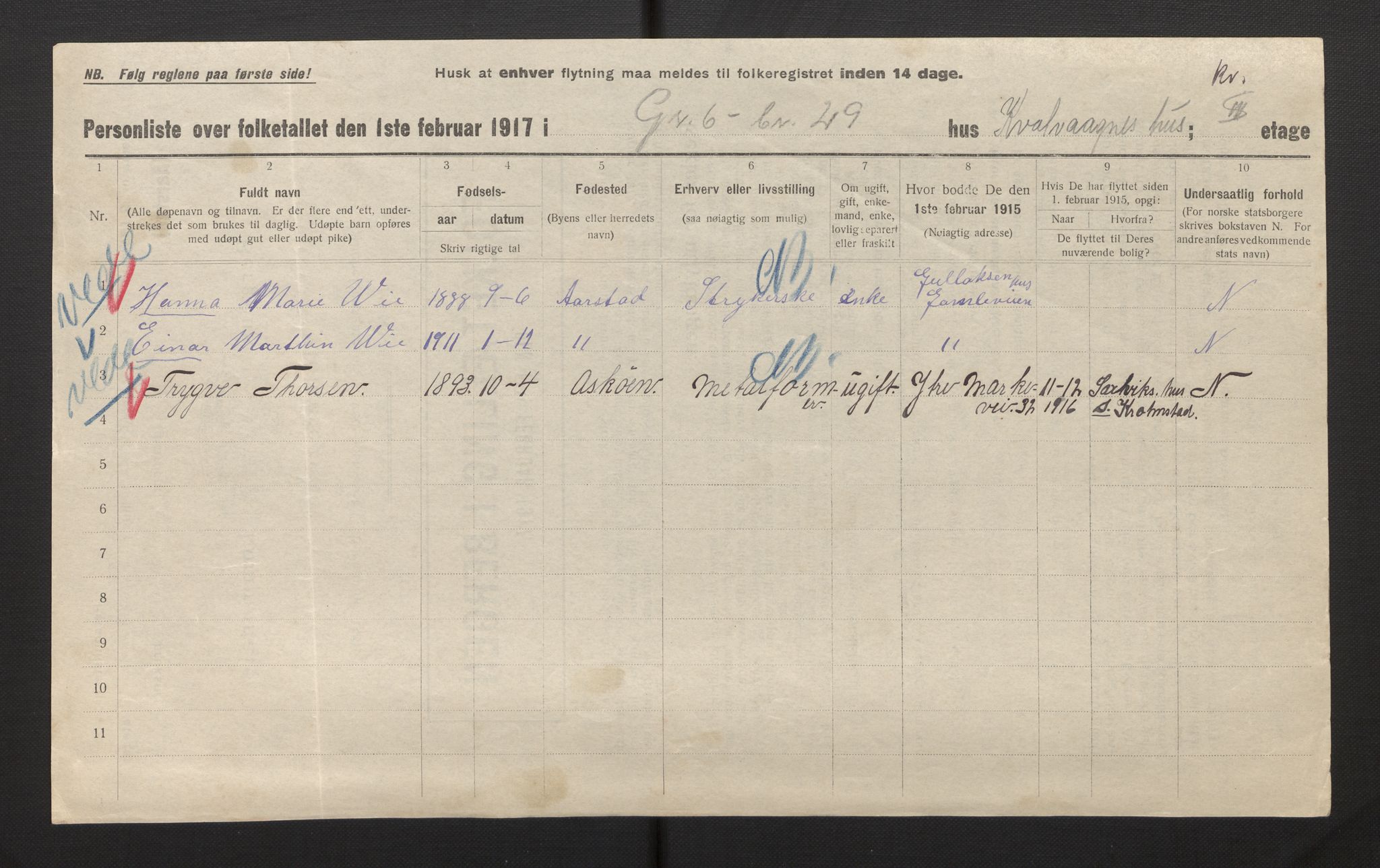 SAB, Kommunal folketelling 1917 for Bergen kjøpstad, 1917, s. 47906