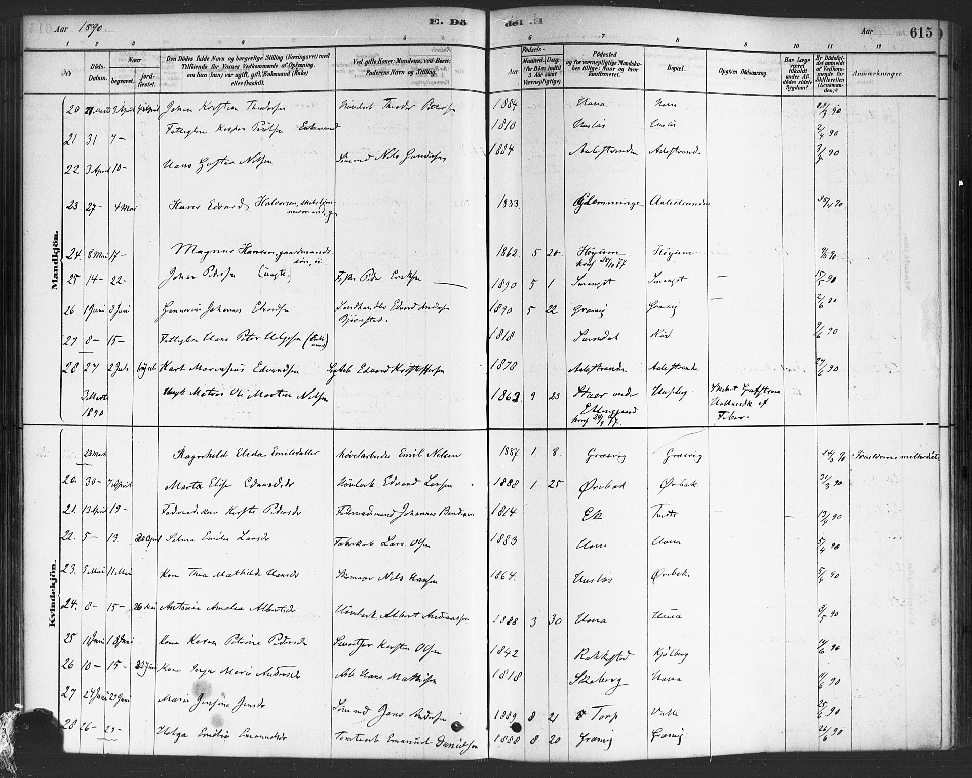 Onsøy prestekontor Kirkebøker, AV/SAO-A-10914/F/Fa/L0006: Ministerialbok nr. I 6, 1878-1898, s. 615
