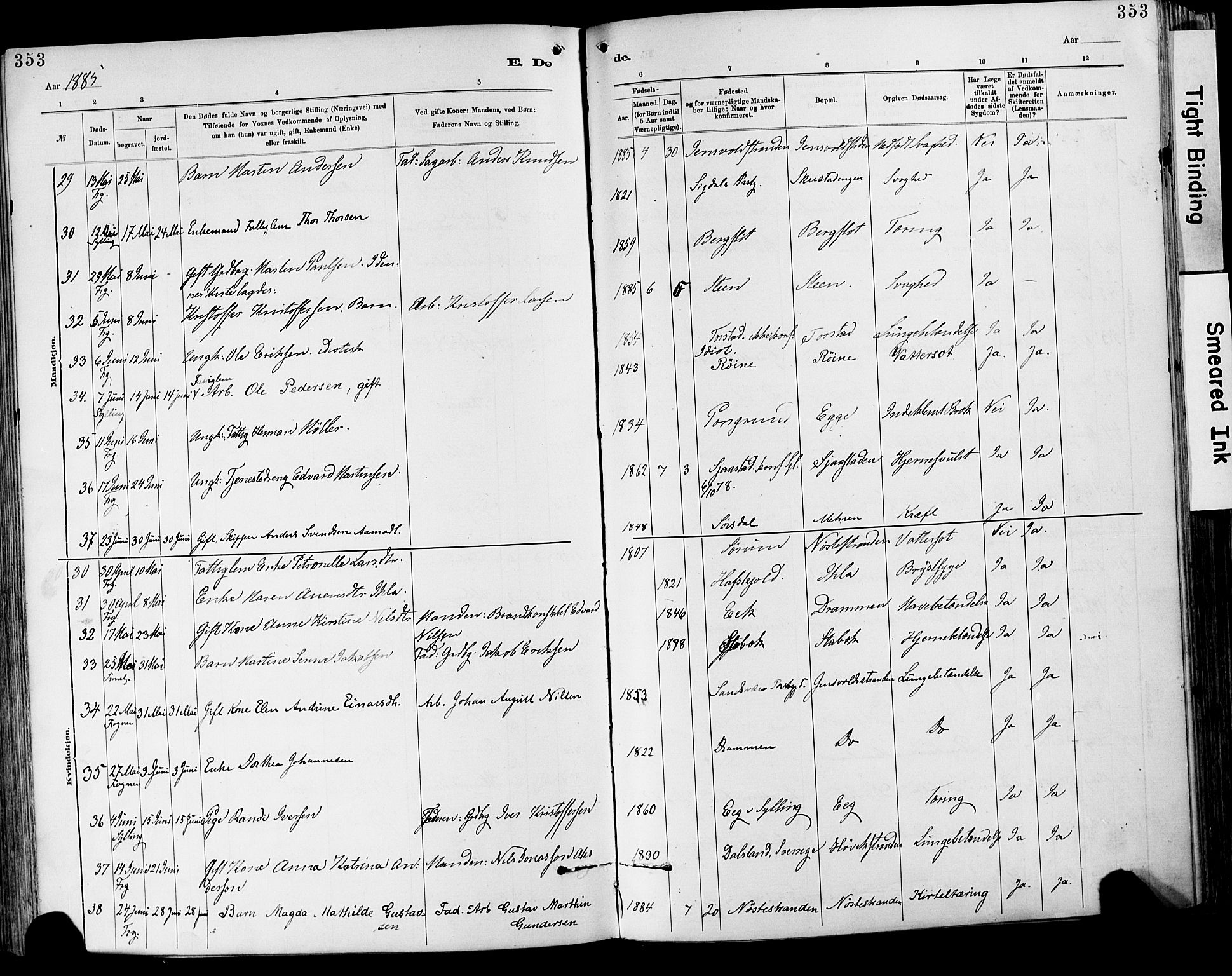 Lier kirkebøker, AV/SAKO-A-230/F/Fa/L0015: Ministerialbok nr. I 15, 1883-1894, s. 353