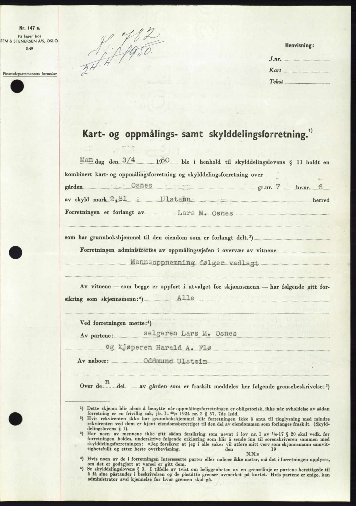 Søre Sunnmøre sorenskriveri, SAT/A-4122/1/2/2C/L0086: Pantebok nr. 12A, 1949-1950, Dagboknr: 782/1950