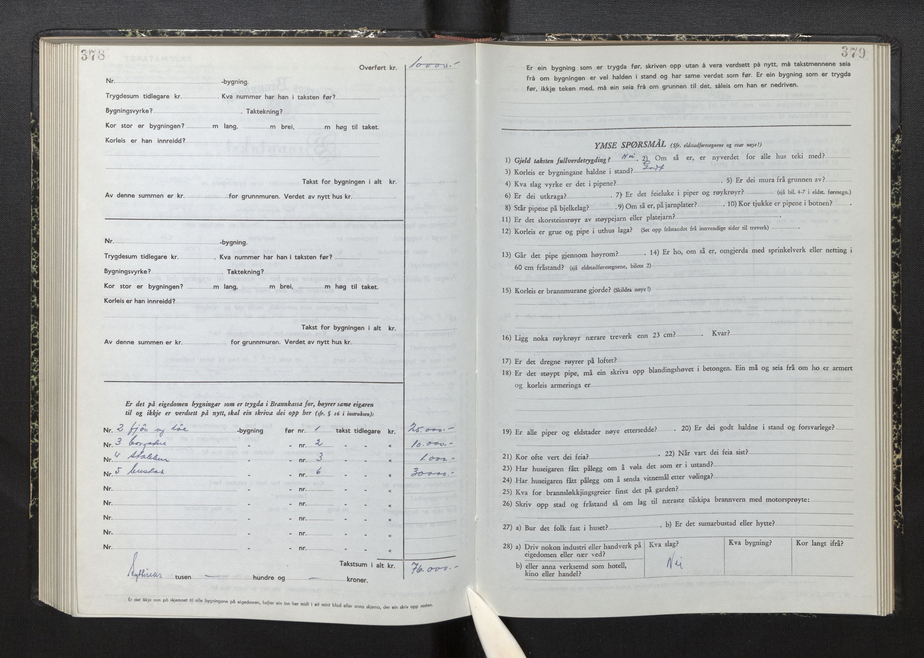 Lensmannen i Luster, AV/SAB-A-29301/0012/L0008: Branntakstprotokoll, skjematakst, 1949-1955, s. 378-379