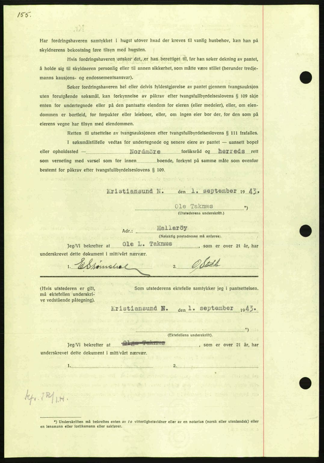 Nordmøre sorenskriveri, AV/SAT-A-4132/1/2/2Ca: Pantebok nr. B91, 1943-1944, Dagboknr: 1971/1943