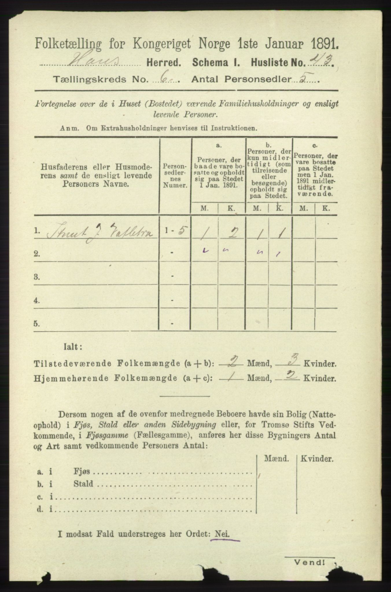 RA, Folketelling 1891 for 1250 Haus herred, 1891, s. 2309