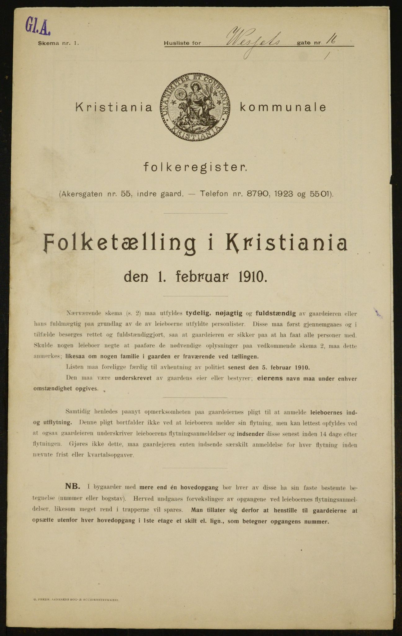 OBA, Kommunal folketelling 1.2.1910 for Kristiania, 1910, s. 121543