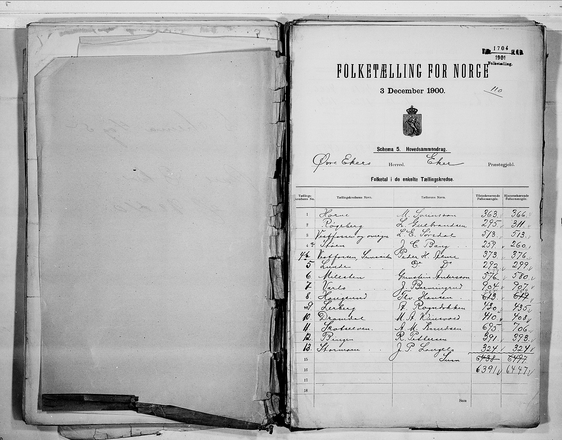 RA, Folketelling 1900 for 0624 Øvre Eiker herred, 1900, s. 2