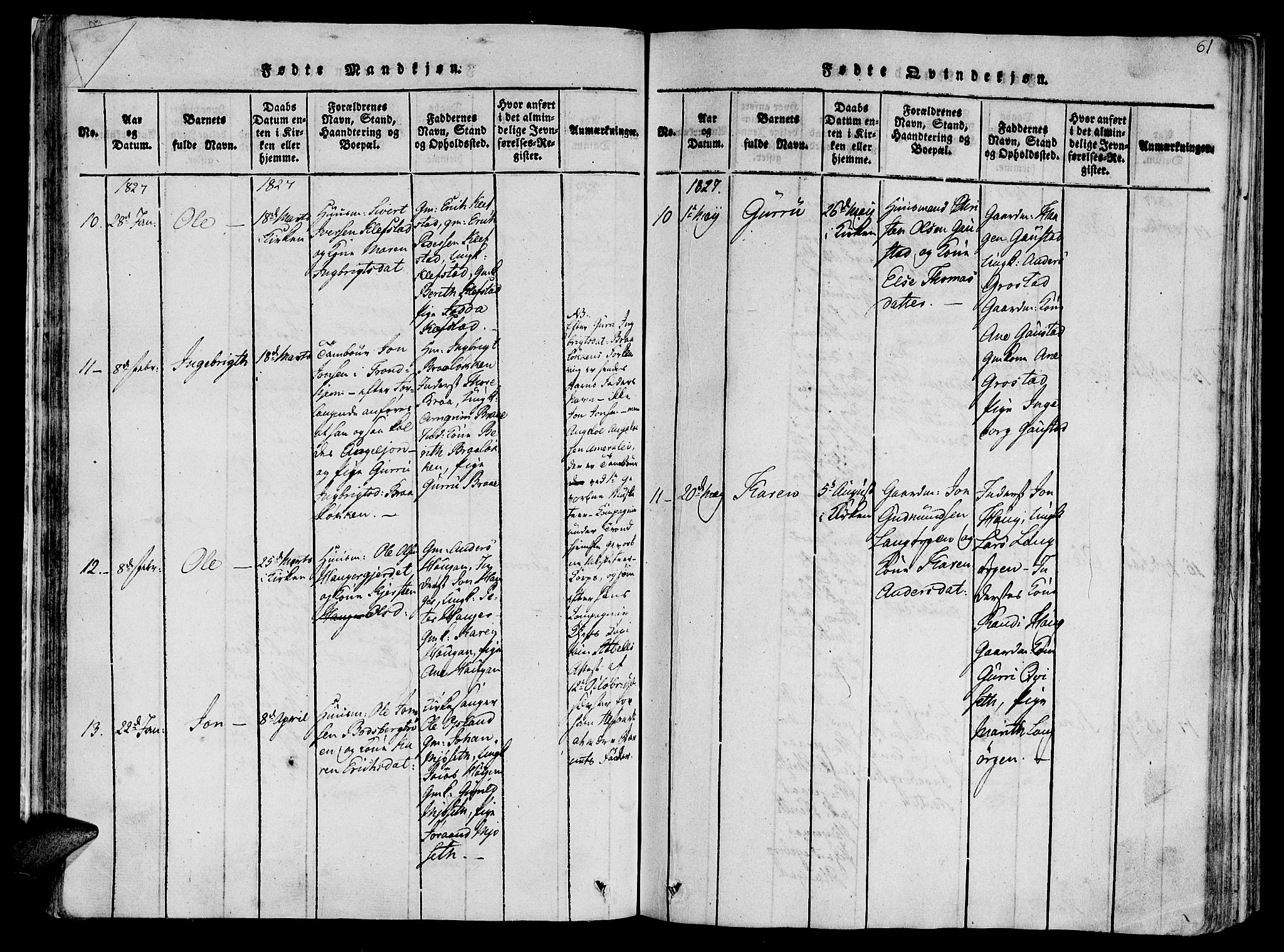 Ministerialprotokoller, klokkerbøker og fødselsregistre - Sør-Trøndelag, AV/SAT-A-1456/612/L0372: Ministerialbok nr. 612A06 /1, 1816-1828, s. 61