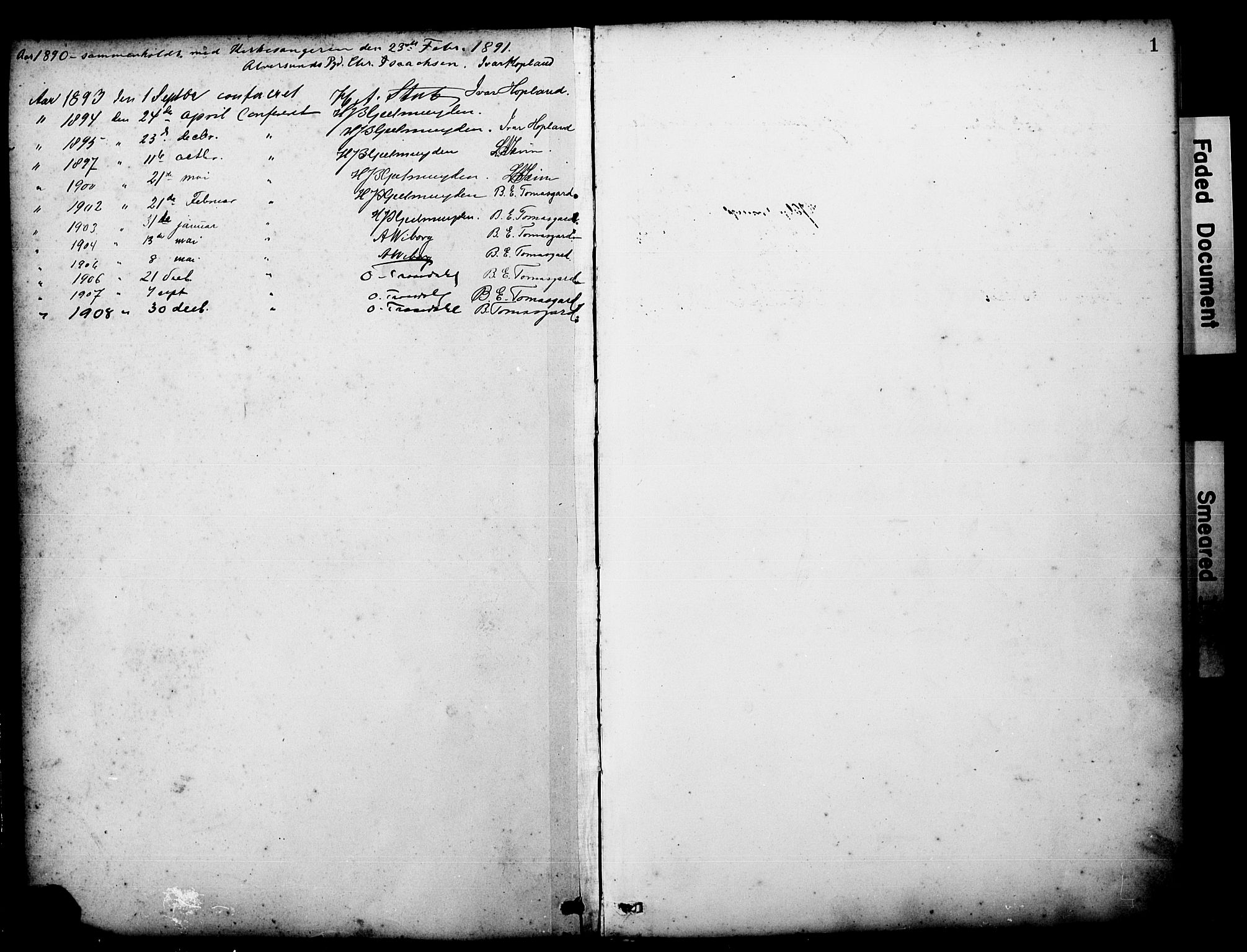 Alversund Sokneprestembete, AV/SAB-A-73901/H/Ha/Hab: Klokkerbok nr. D 3, 1890-1908, s. 1