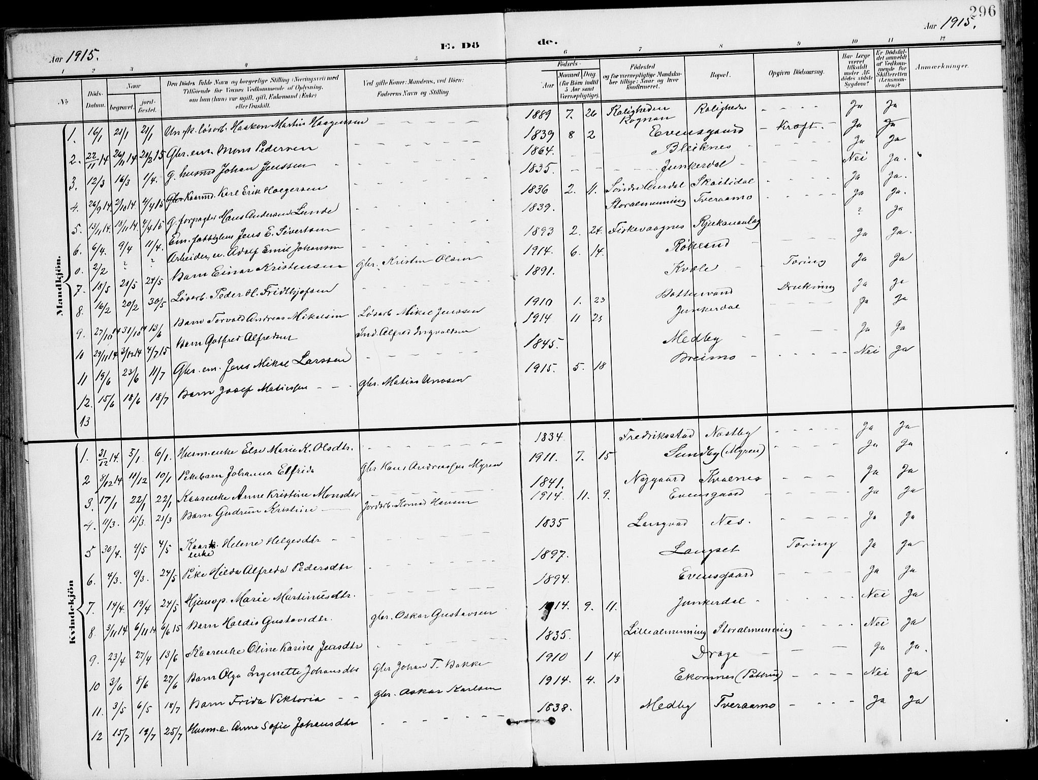 Ministerialprotokoller, klokkerbøker og fødselsregistre - Nordland, SAT/A-1459/847/L0672: Ministerialbok nr. 847A12, 1902-1919, s. 296